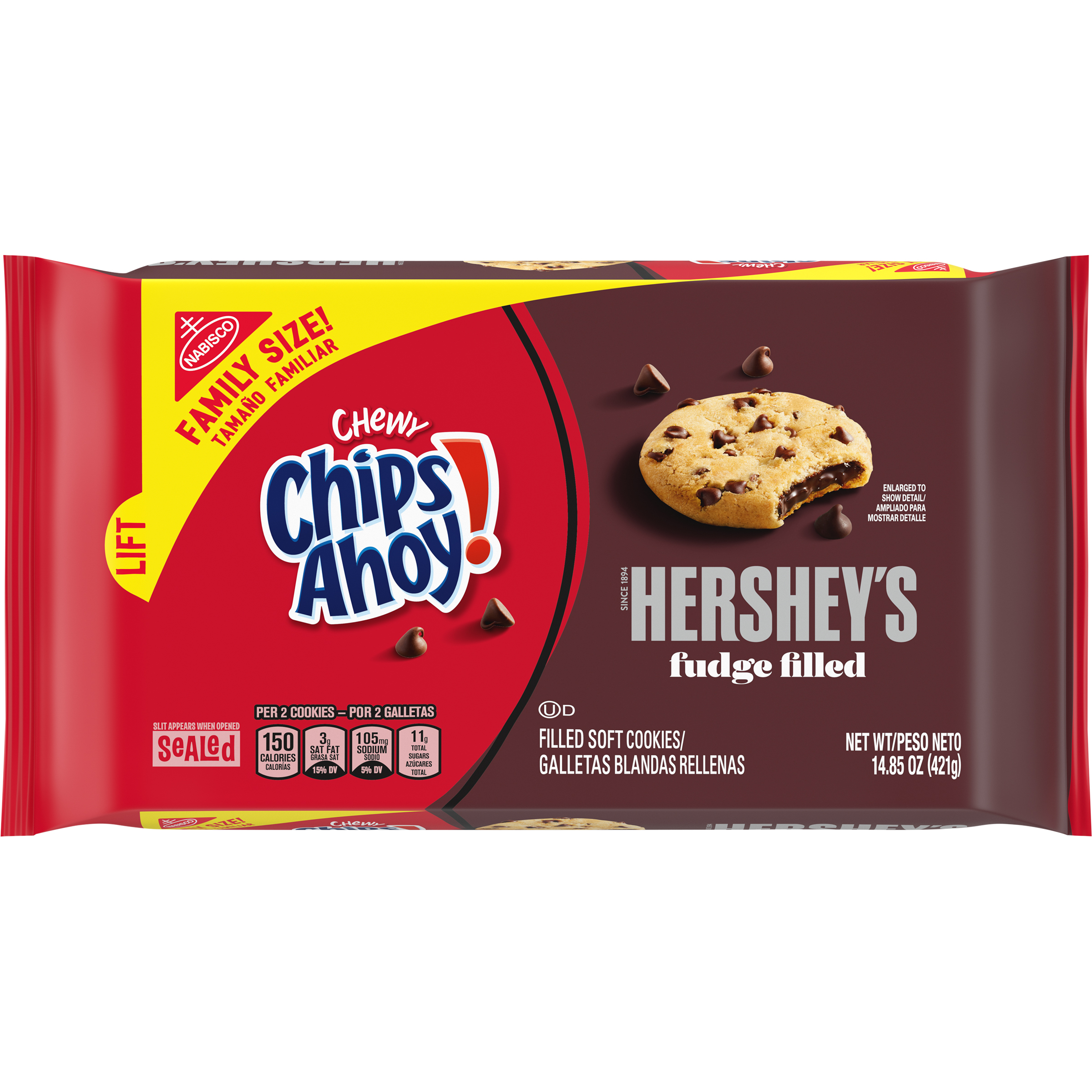 CHIPS AHOY! Chewy Hershey's Fudge Filled Soft Cookies, Family Size, 14.85 oz-thumbnail-1