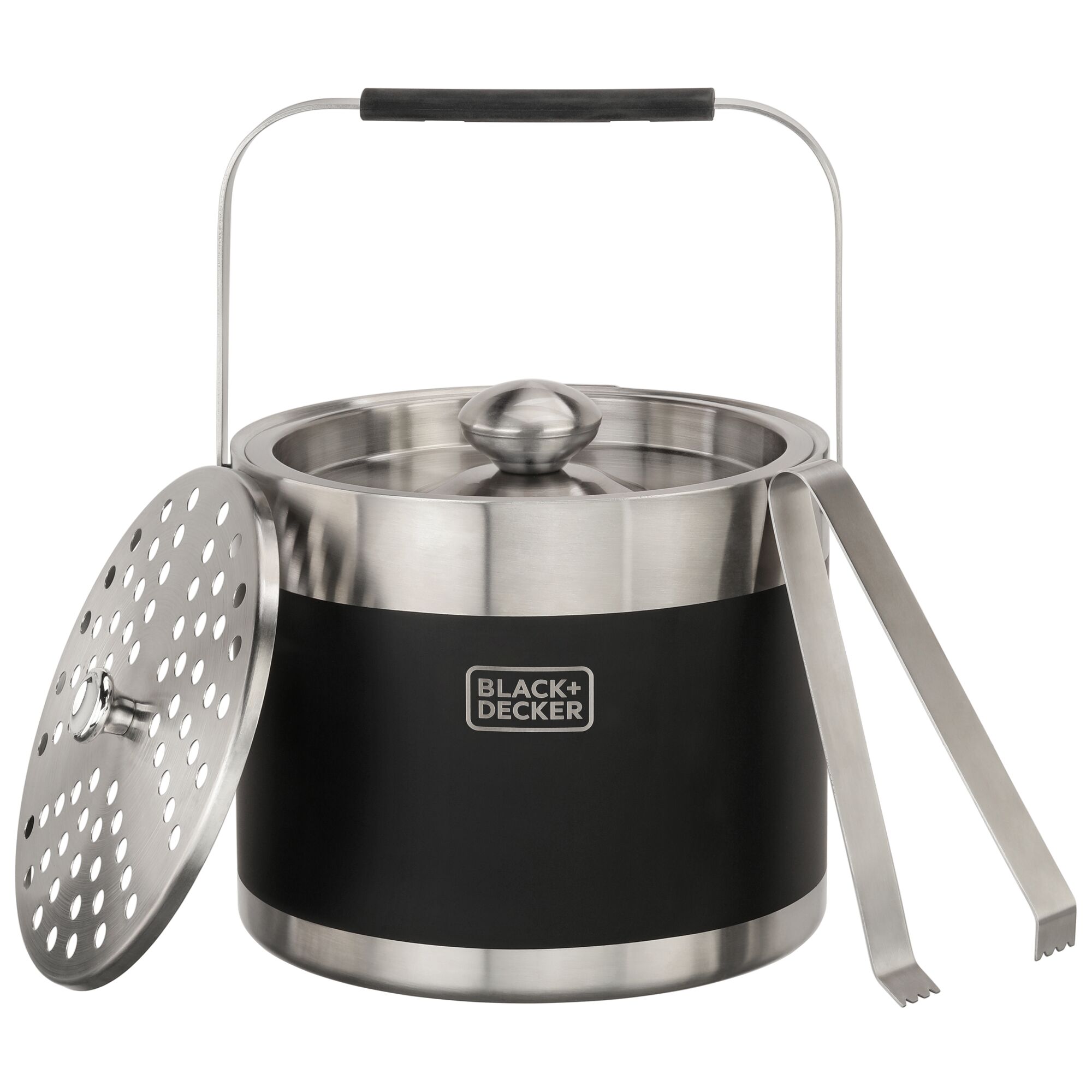 Black and decker ice bucket with silver metal tongs & cover