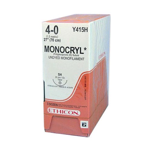 MONOCRYL® Undyed Monofilament  Suture, 4-0, SH, Taper Point, 27" - 36/Box