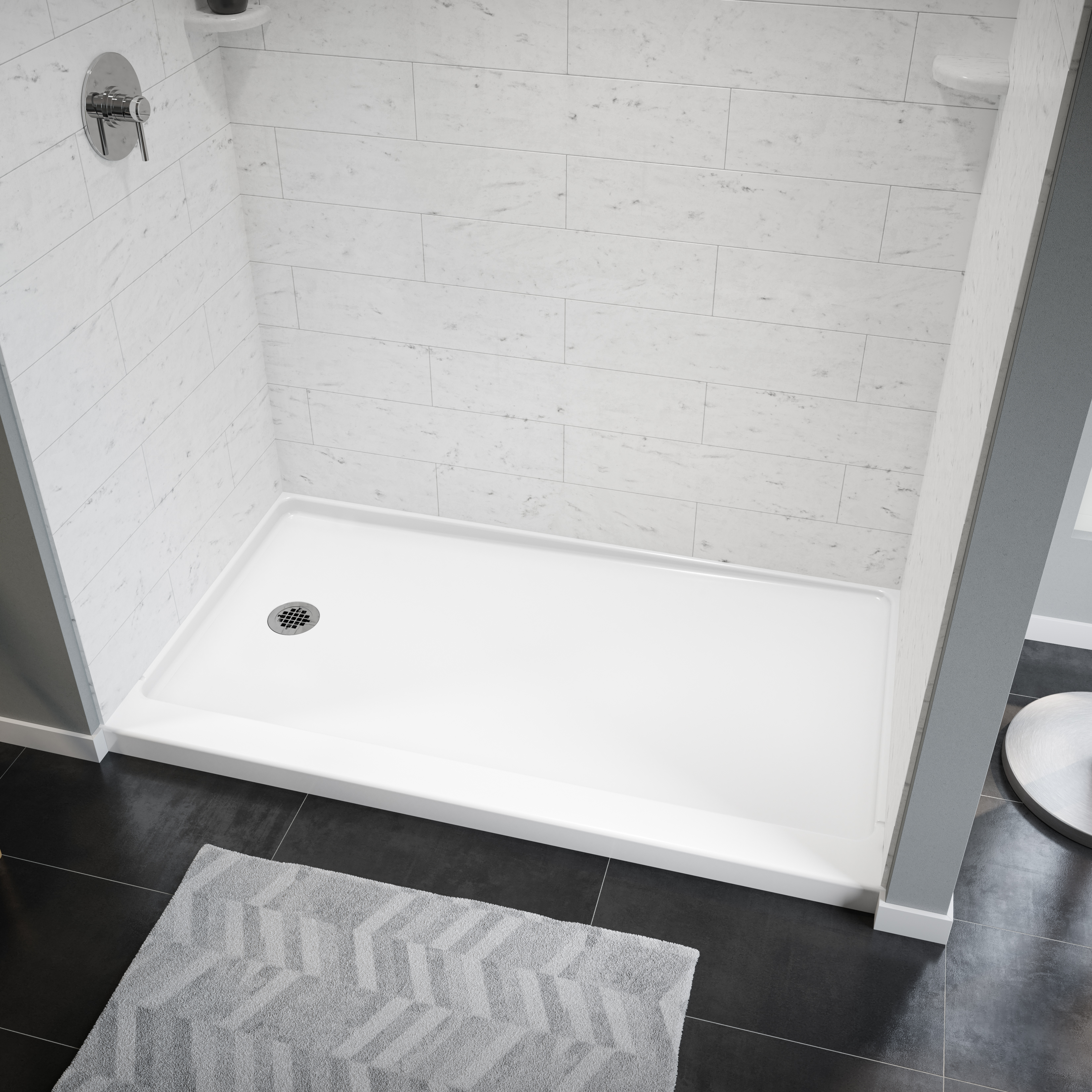 Showercast Porcelain Enamel Alcove Shower Base In Round view 5