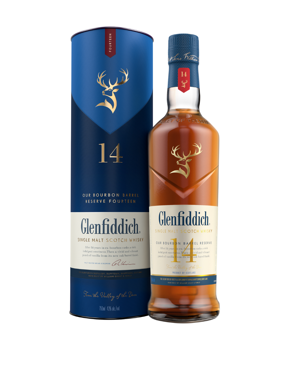 GLENFIDDICH 14 YEAR OLD BOURBON BARREL RESERVE SINGLE MALT SCOTCH WHISKY