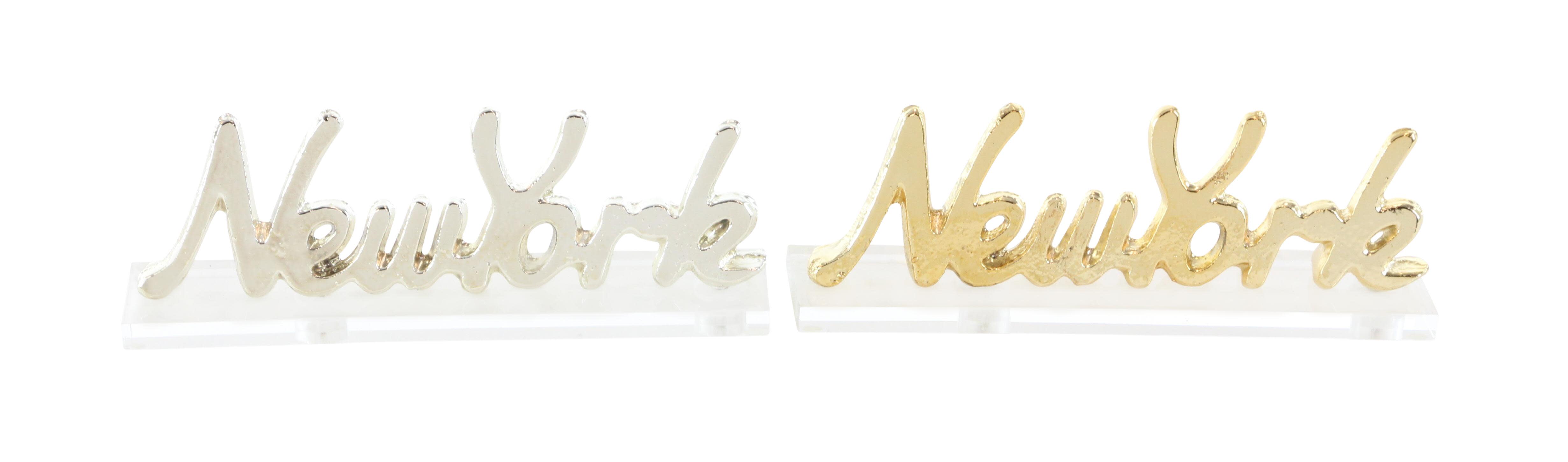 Gold /Silver Aluminum Metal  Decorative Sign, 2 Assorted 9\"W, 3\"H