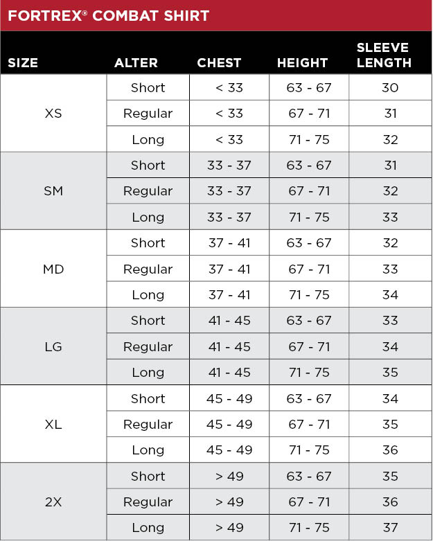 Sizing Chart