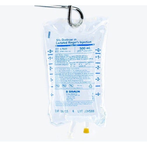 5% Dextrose and Lactated Ringer's, 500ml Plastic Bag for Injection - 24/Case