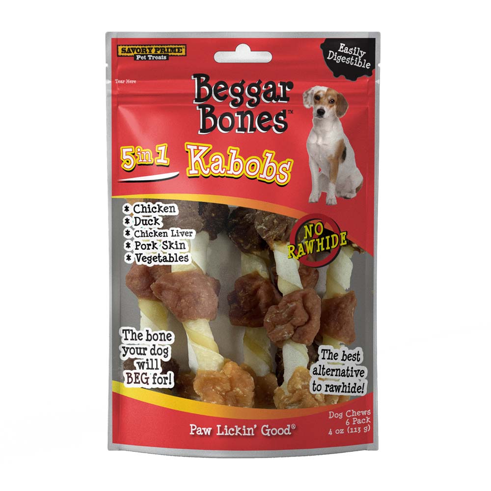 Savory Prime Beggar Bone 5 in 1 Kabobs Dog Treats 4 oz 6 Pack