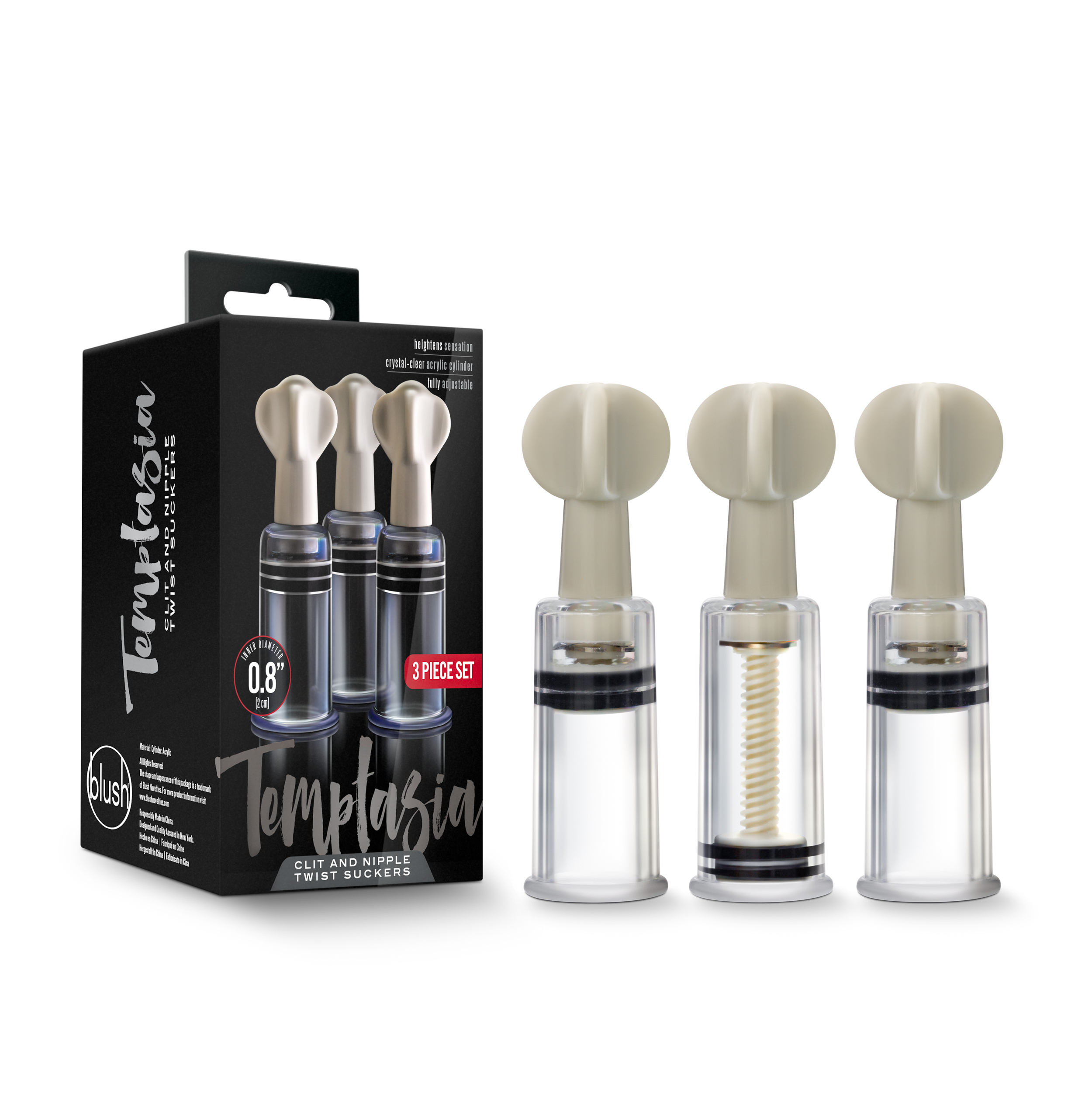 Blush Temptasia Clit & Nipple Twist Suckers Set of 3 Clear Pump