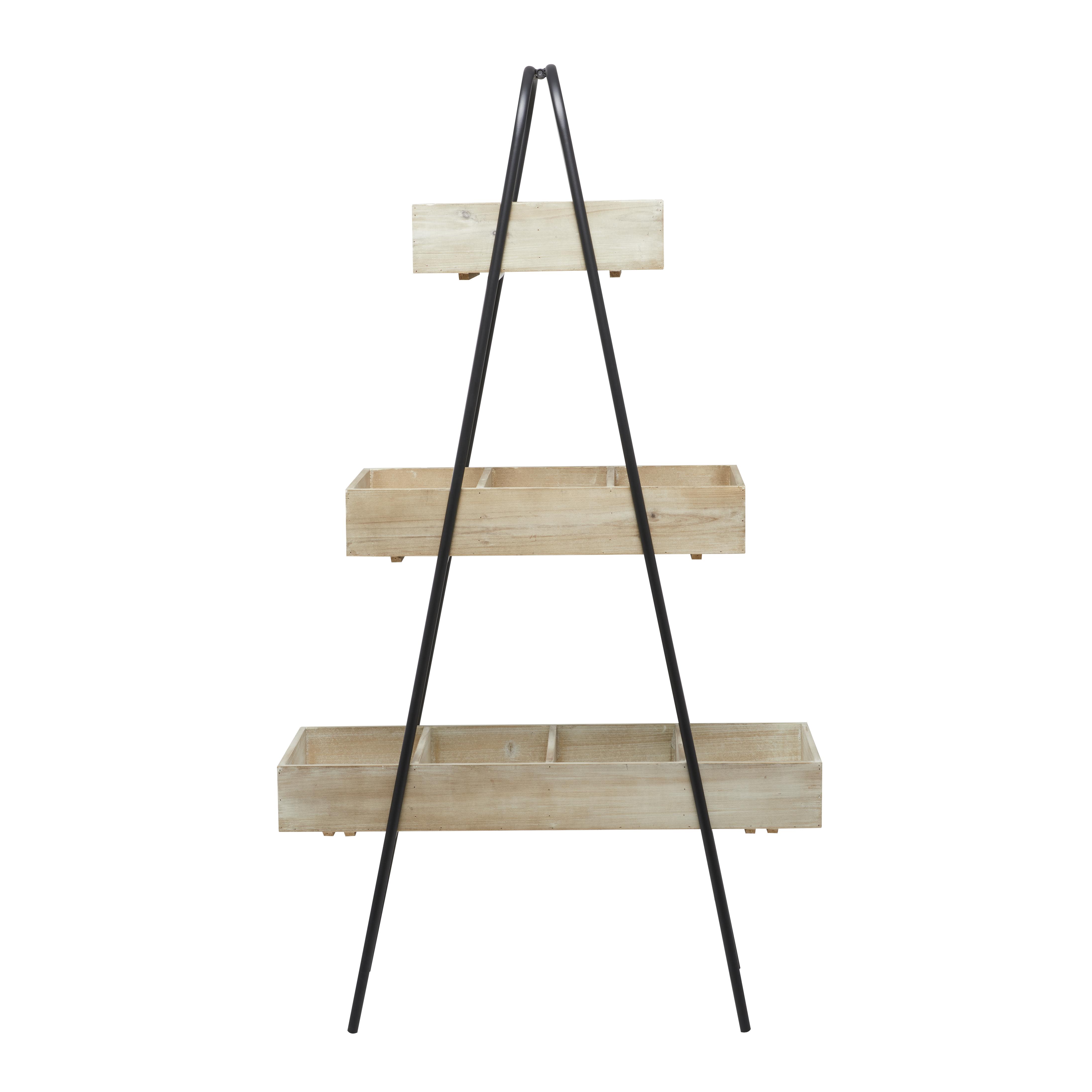 Brown Wood  Indoor Outdoor 3 Tier Plantstand, 32" x 13" x 56"