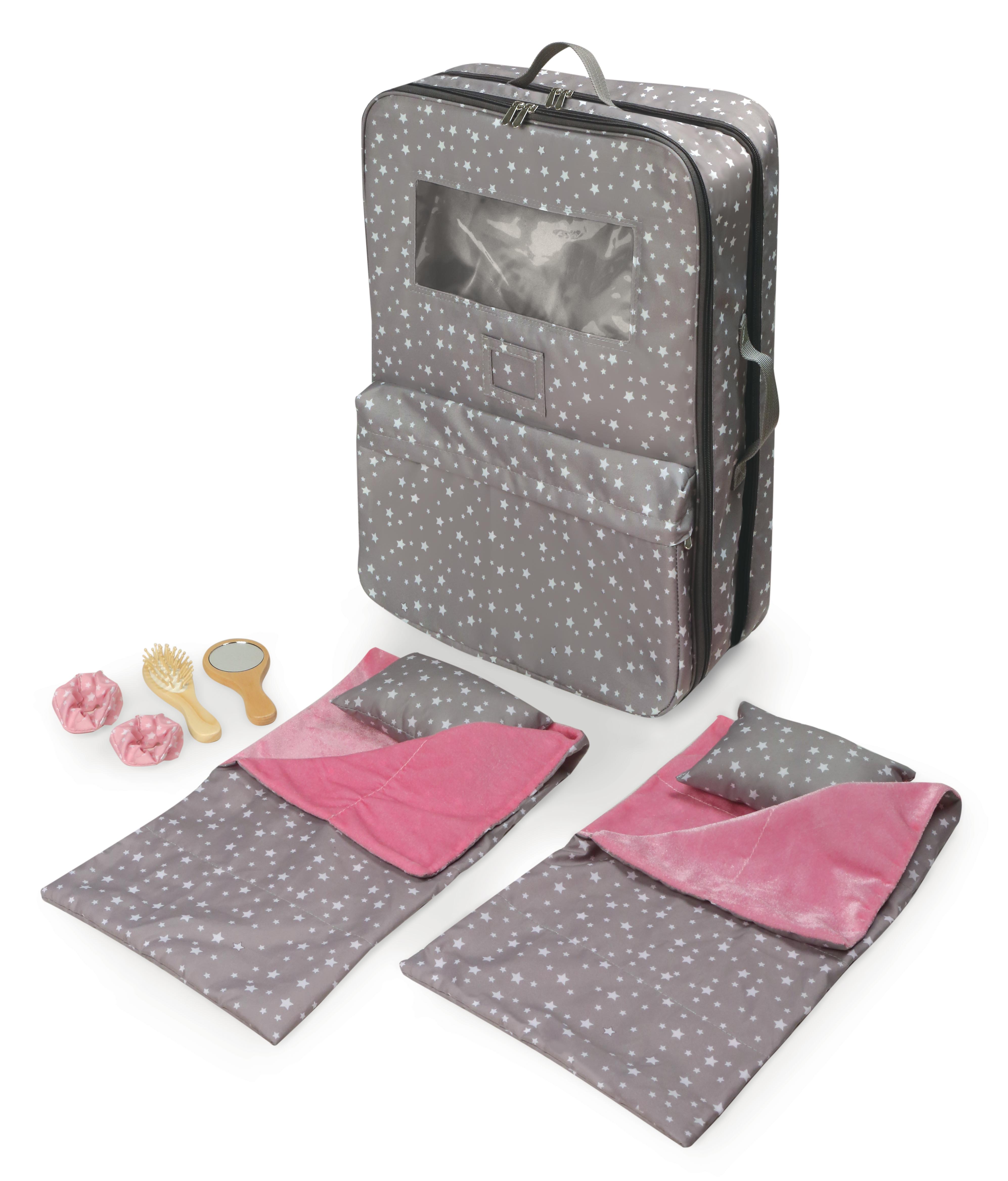 Pack Pretty Double Doll Carrier with 2 Sleeping Bags for 18-inch Dolls -Gray/Stars