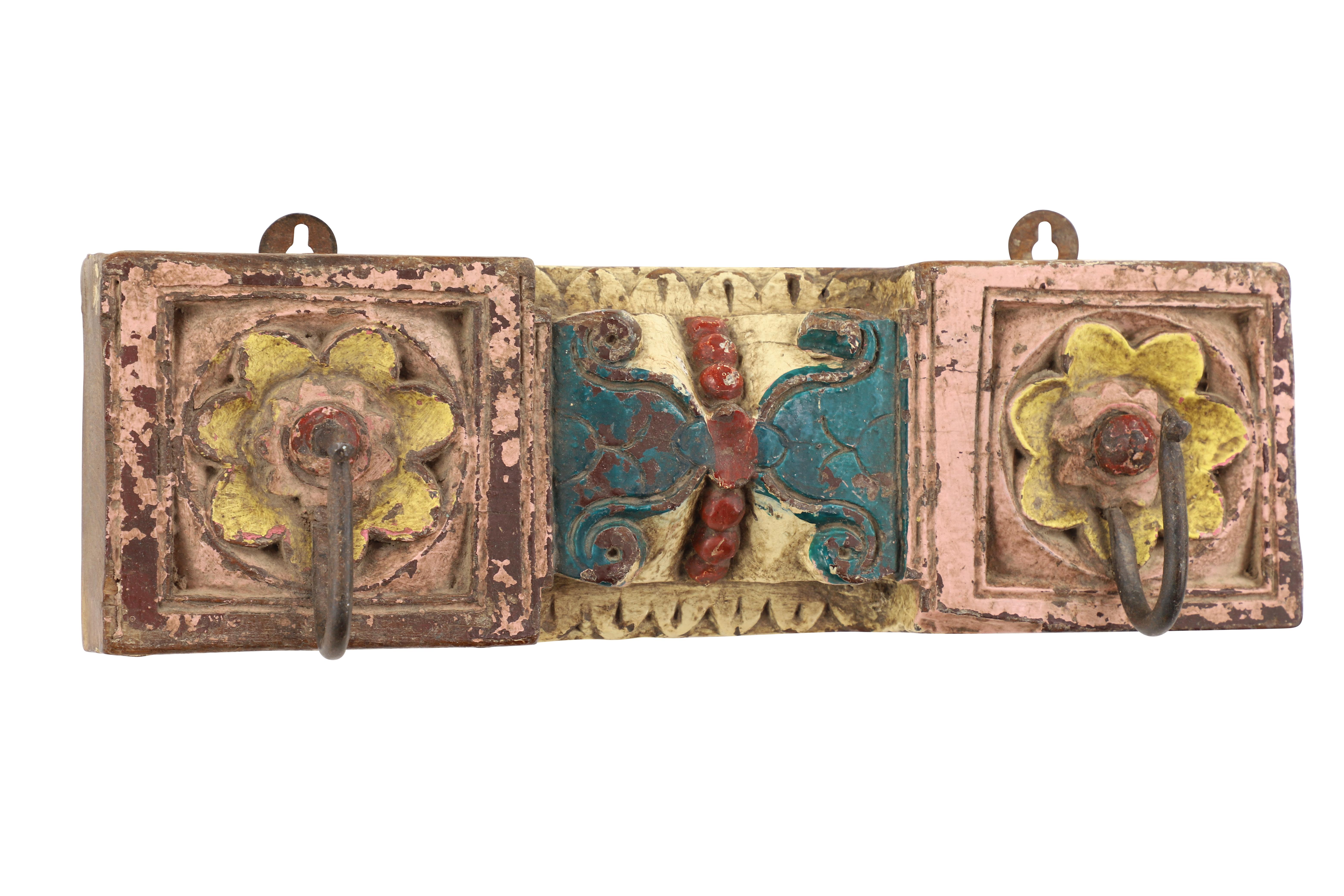 Multi Colored Wood Floral Handmade Home Wall Hook, 16" x 5" x 5" ( 2 peices ) 