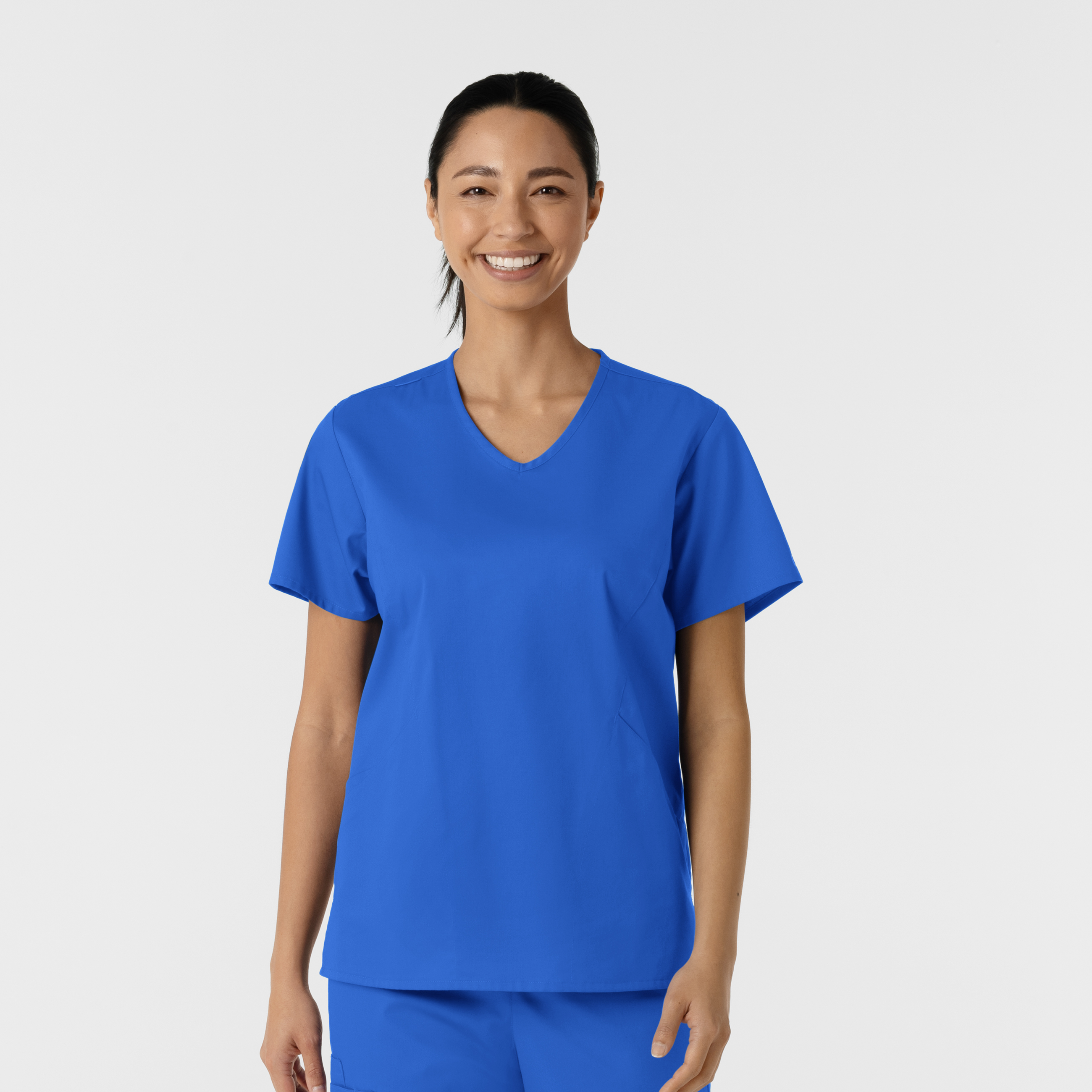 WORK 106 Women‘s Curved 3 Pocket Breathable V-Neck Scrub Top with Shoulder Badge Loop-Wonder Wink