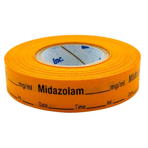 Midazolam Labels, Orange, Perforated Tape Style - 333/Roll