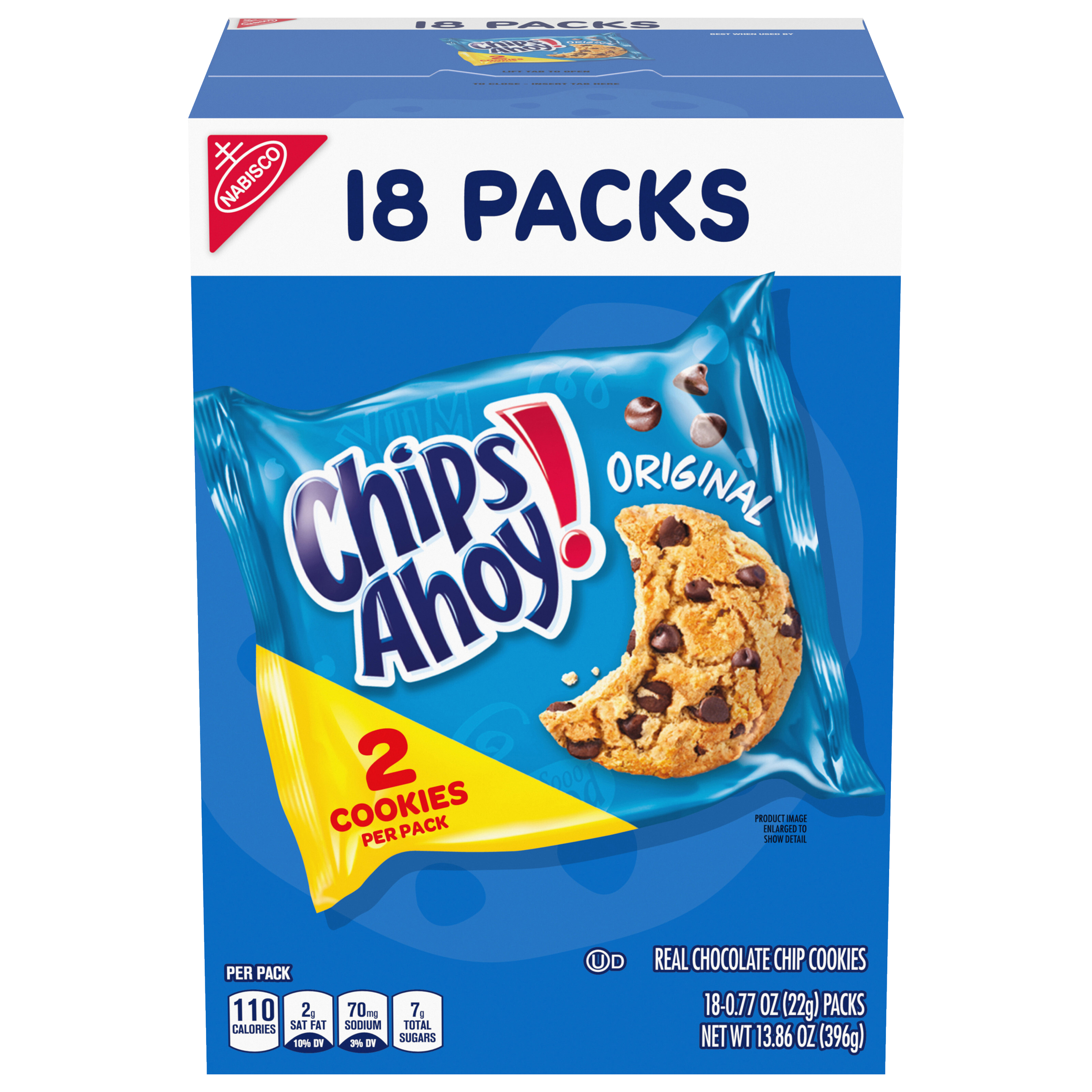 CHIPS AHOY! Original Chocolate Chip Cookies, 18 Snack Packs (2 cookies per pack)
