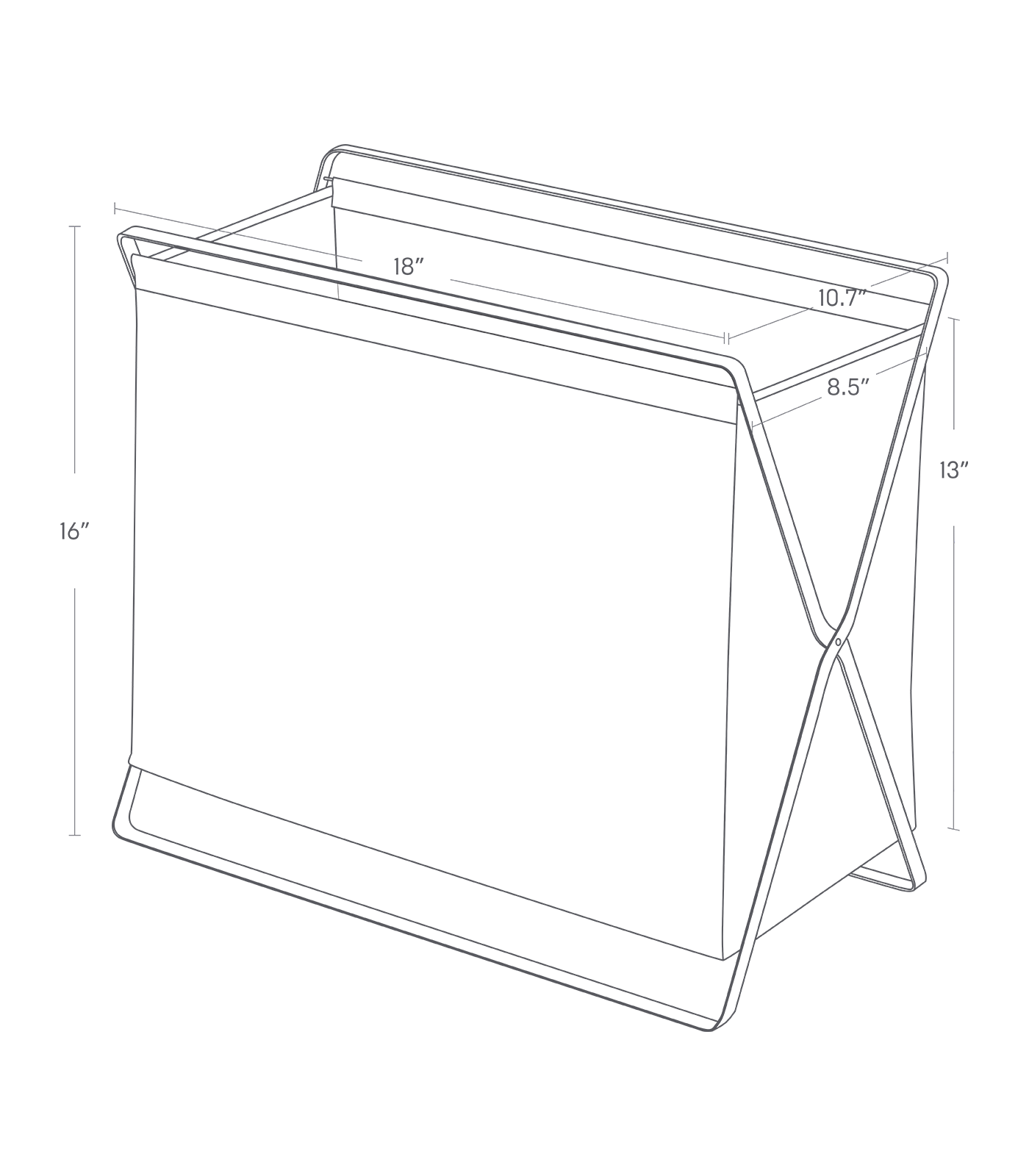 Dimension image for Folding Storage Hamper showing length of 18
