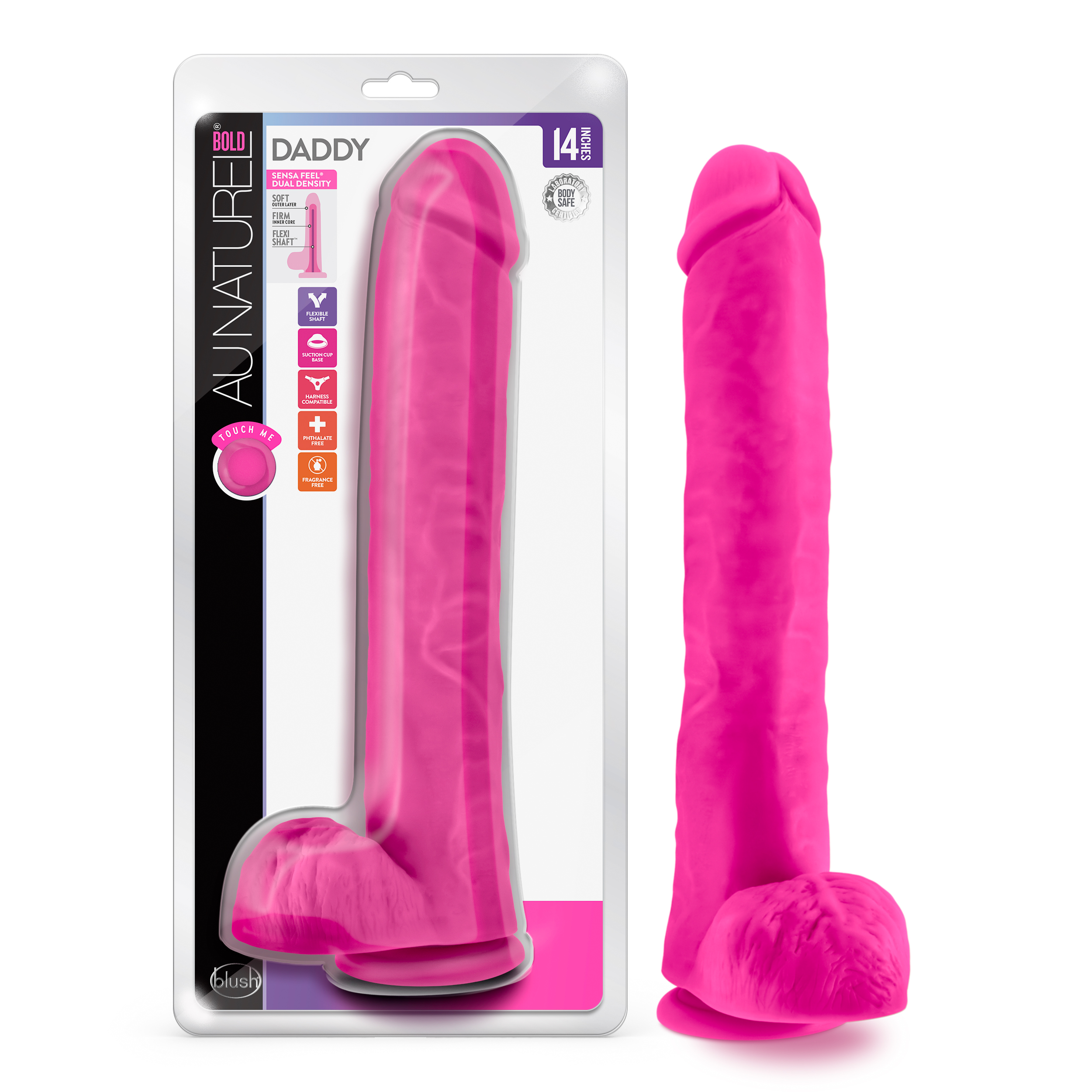 Blush Au Naturel Bold Daddy Realistic Pink 14-Inch Long Dildo With Balls & Suction Cup Base