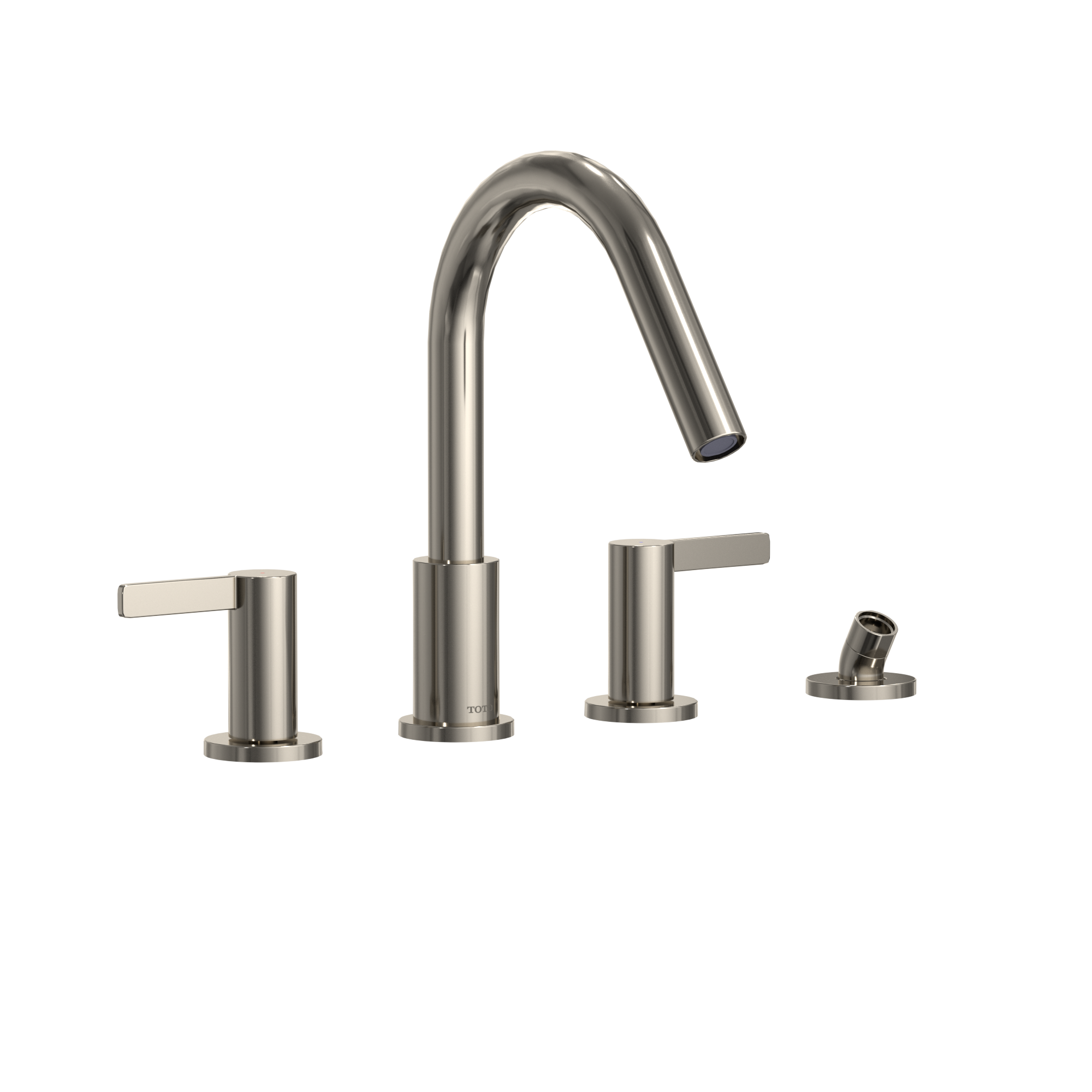 TOTO GF Two Lever Handle Deck-Mount Roman Tub Filler Trim with Handshower, Polished Nickel, Brass, TBG11202UA#PN