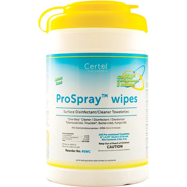 ProSpray Wipes 6" x 6.75", Lemon Scent - 240 Wipes per Tub