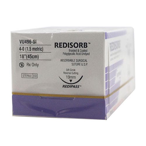 RELI® REDISORB™ Polyglycolic Acid (PGA) Undyed Braided & Coated Suture, 4-0, YPS-2 (PC-31), Precision Reverse Cutting, 18" - 12/Box