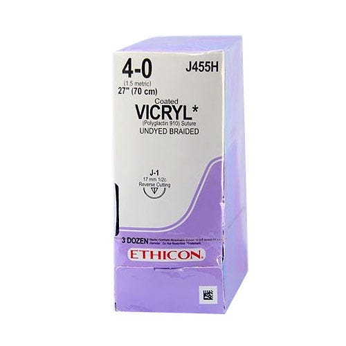 VICRYL® Undyed Braided & Coated Suture, 4-0, J-1, Reverse Cutting, 27" - 36/Box