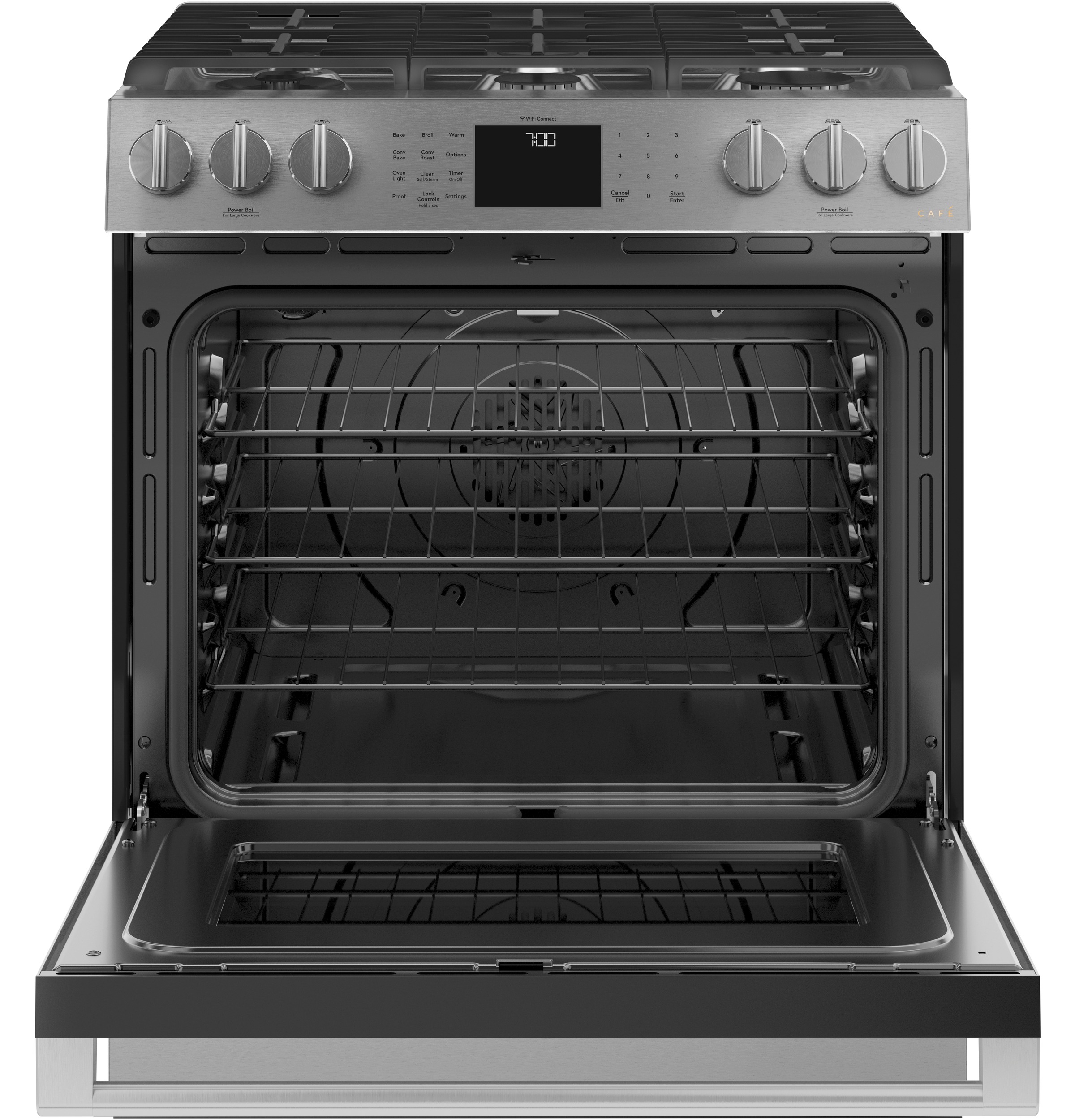 30" S/I — Gas RG — 6 Burners — Slf Cln w/ Stm Cln Opt — Cast Iron Griddle — Sgl Oven w/ Storage Drwr — True European Conv — ADA Compliant — Connectable via built-in WiFi view 3