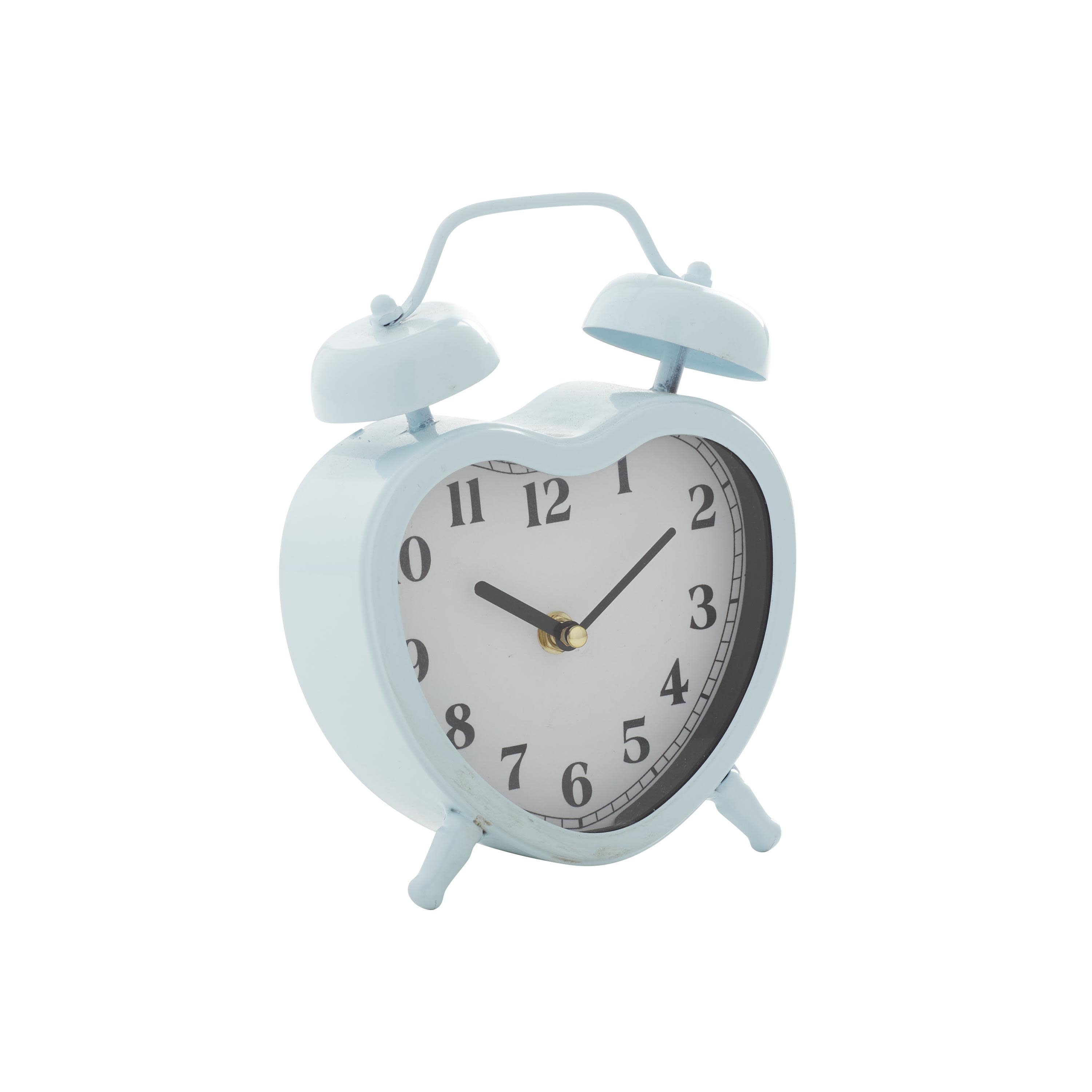 Blue Metal Heart Decorative Clock with Bell Style Top, 7" x 3" x 8"