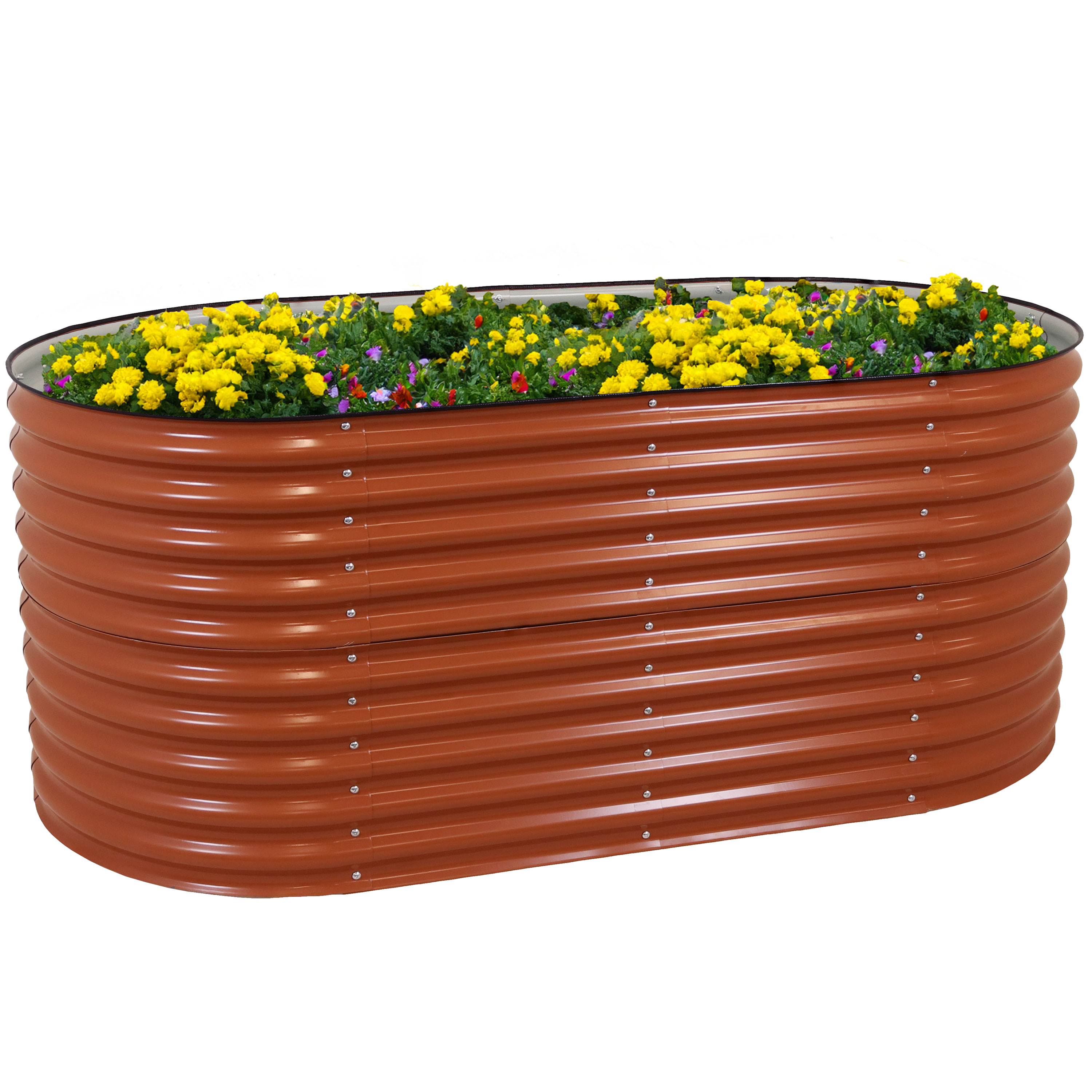 Sunnydaze Oval Stand-Up Steel Raised Garden Bed - 79" W x 32" H - Brown