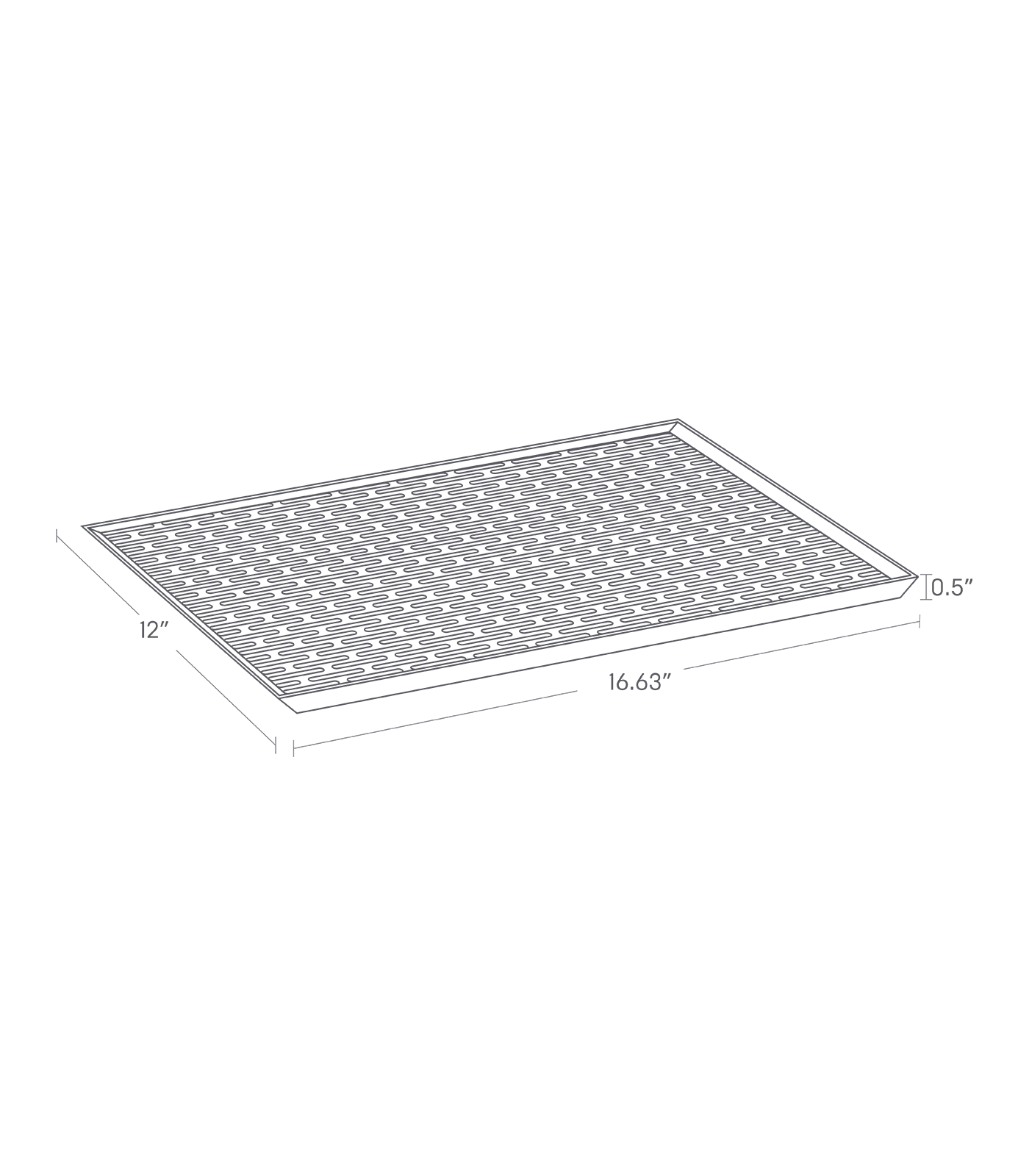 Dimenision image for Dish Drainer Trayon a white background showing total width of 16.63", length of 12", height of 0.5"