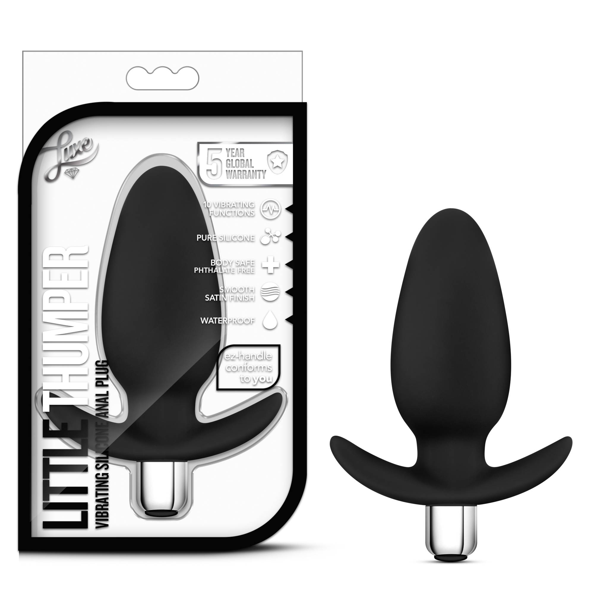 Blush Luxe Little Thumper Black 4.5-Inch Vibrating Anal Plug With Handle