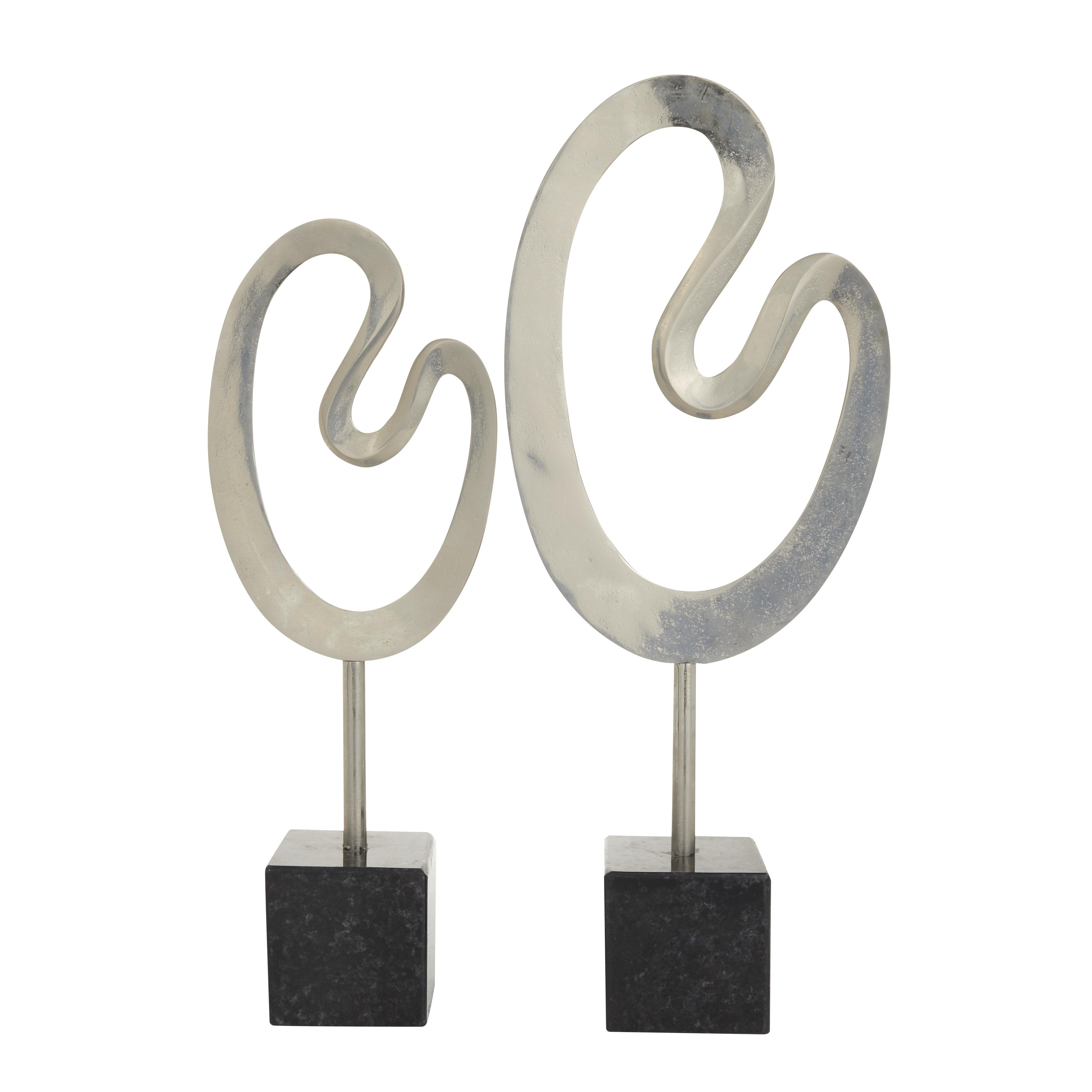 CosmoLiving by Cosmopolitan Silver Marble Abstract Decorative Sculpture with Black Base, (pack 1)24", 21"H
