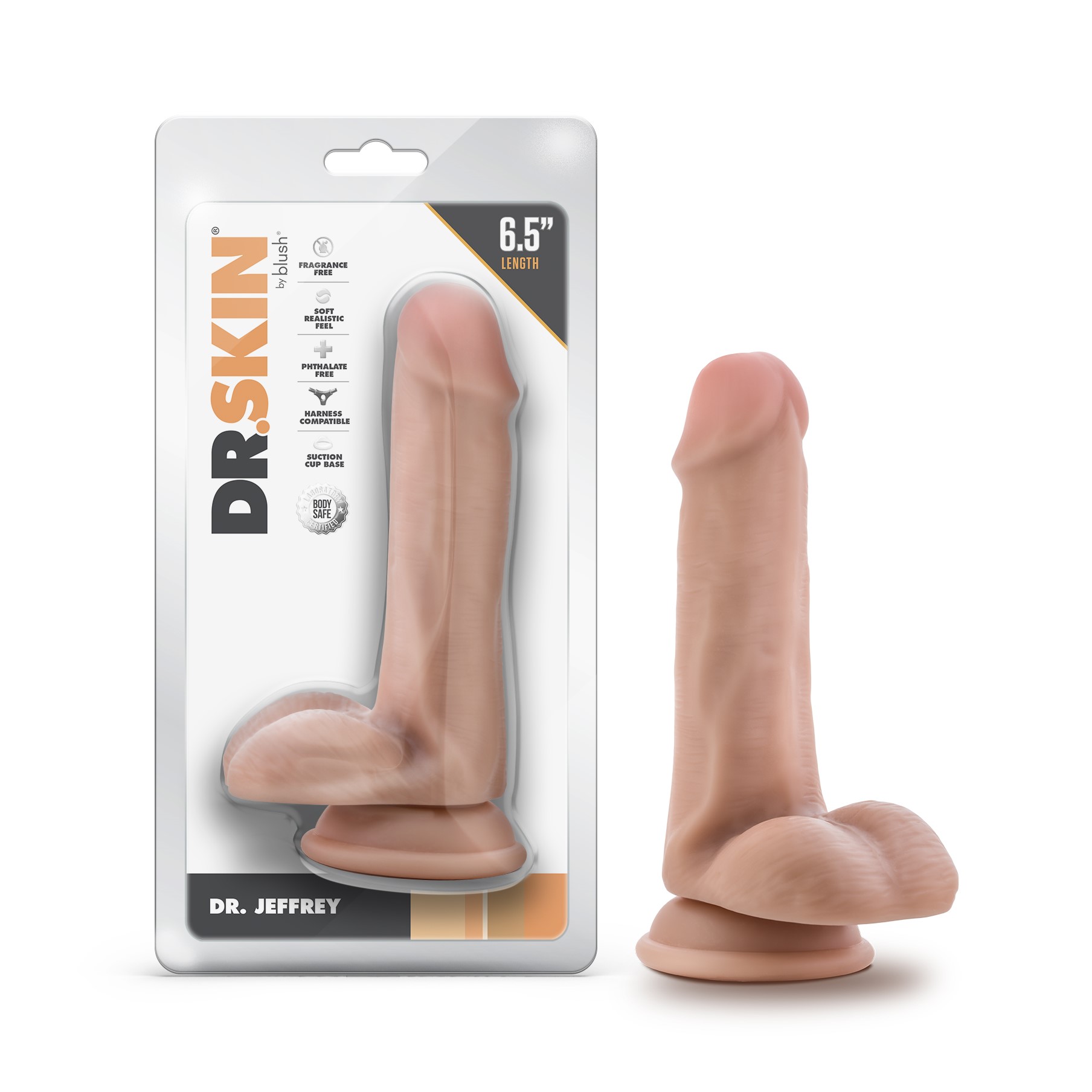 Blush Dr. Skin Dr. Jeffrey 6.5 Inch Long Dildo with Suction Cup & Balls Beige