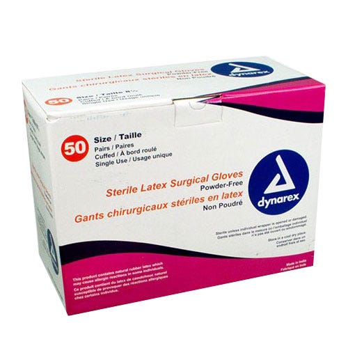 Latex Surgical Gloves, Size 7.5, Powder-Free - 50/Box