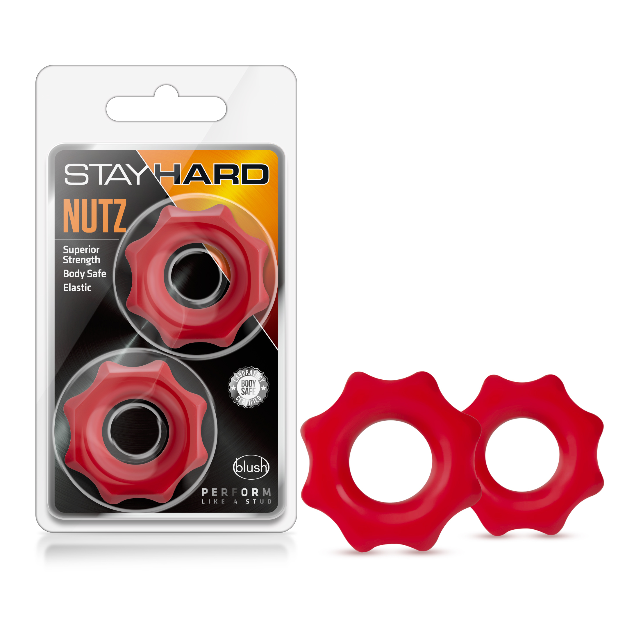 Blush Stay Hard / Nutz: Soft & Stretchy Red Penis Rings (2-Pack)