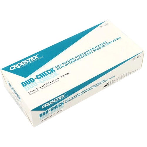 Duo-Check® Sterilization Pouches, Self-Sealing, 5.25" x 10", Blue Tinted Film - 200/Box