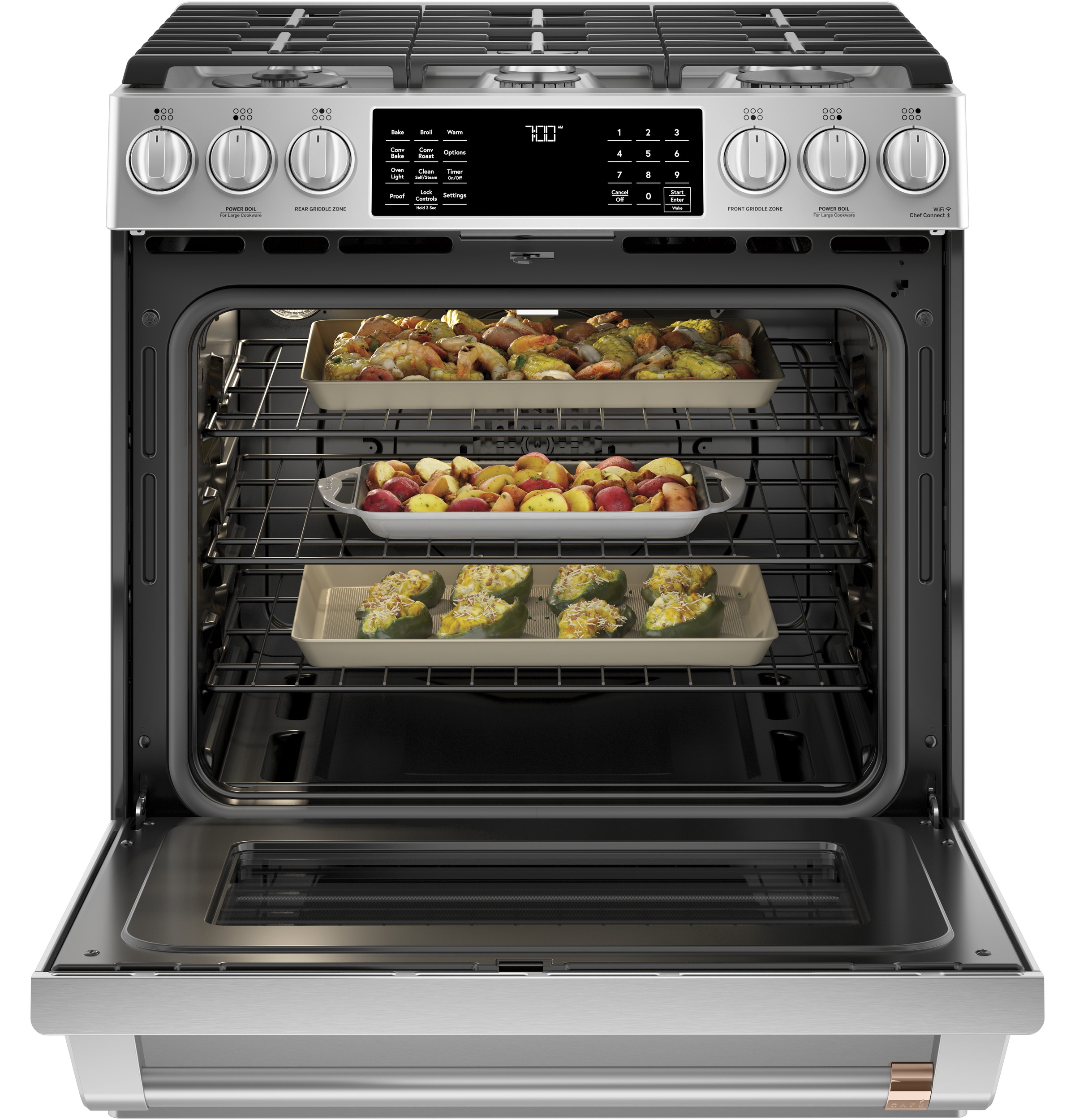 30" S/I — Gas RG — 6 Burners — Slf Cln w/ Stm Cln Opt — Cast Iron Griddle — Sgl Oven w/ Storage Drwr — True European Conv — ADA Compliant — Connectable via built-in WiFi view 3
