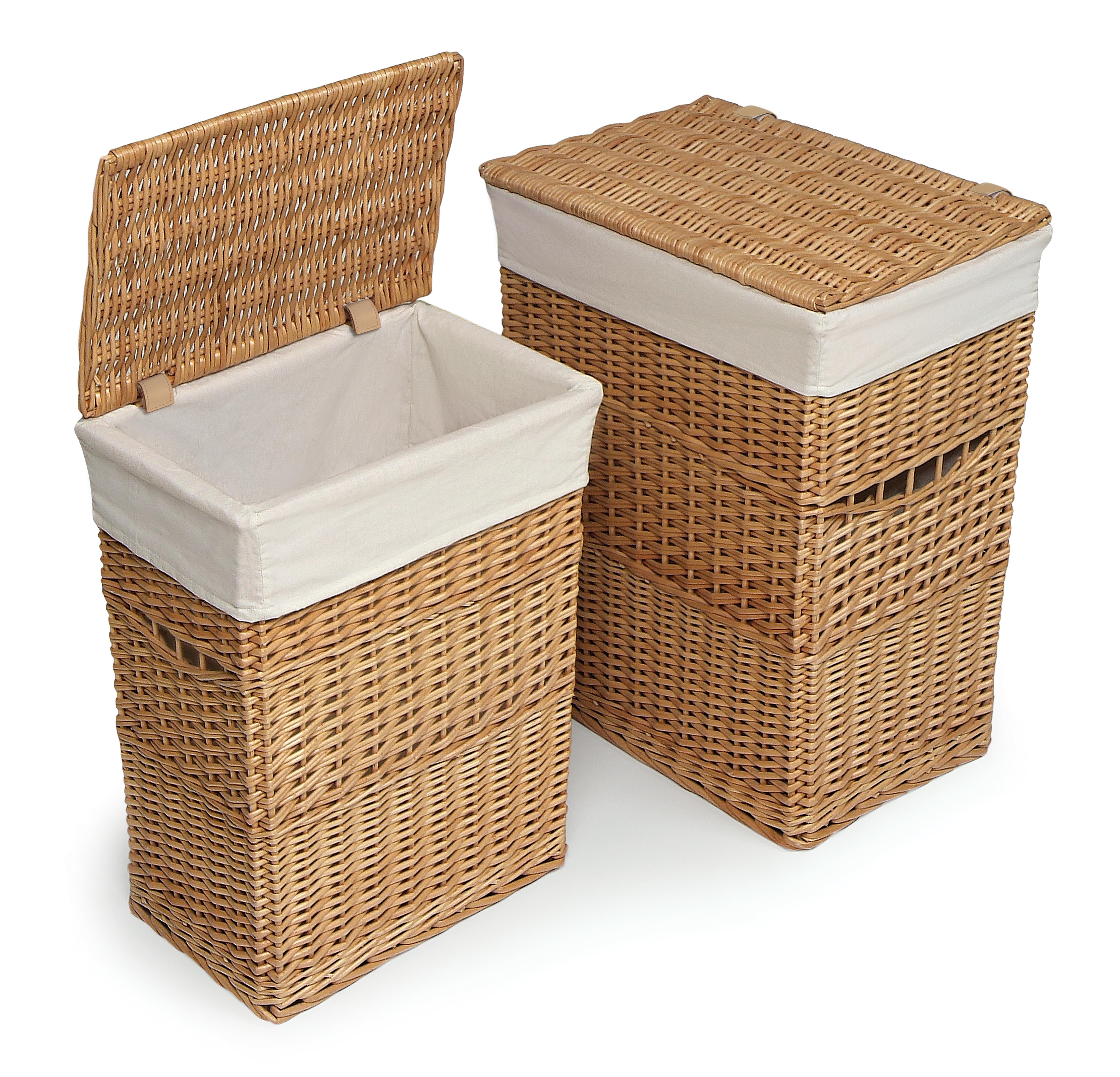 Wicker Two Hamper Set with Liners - Natural
