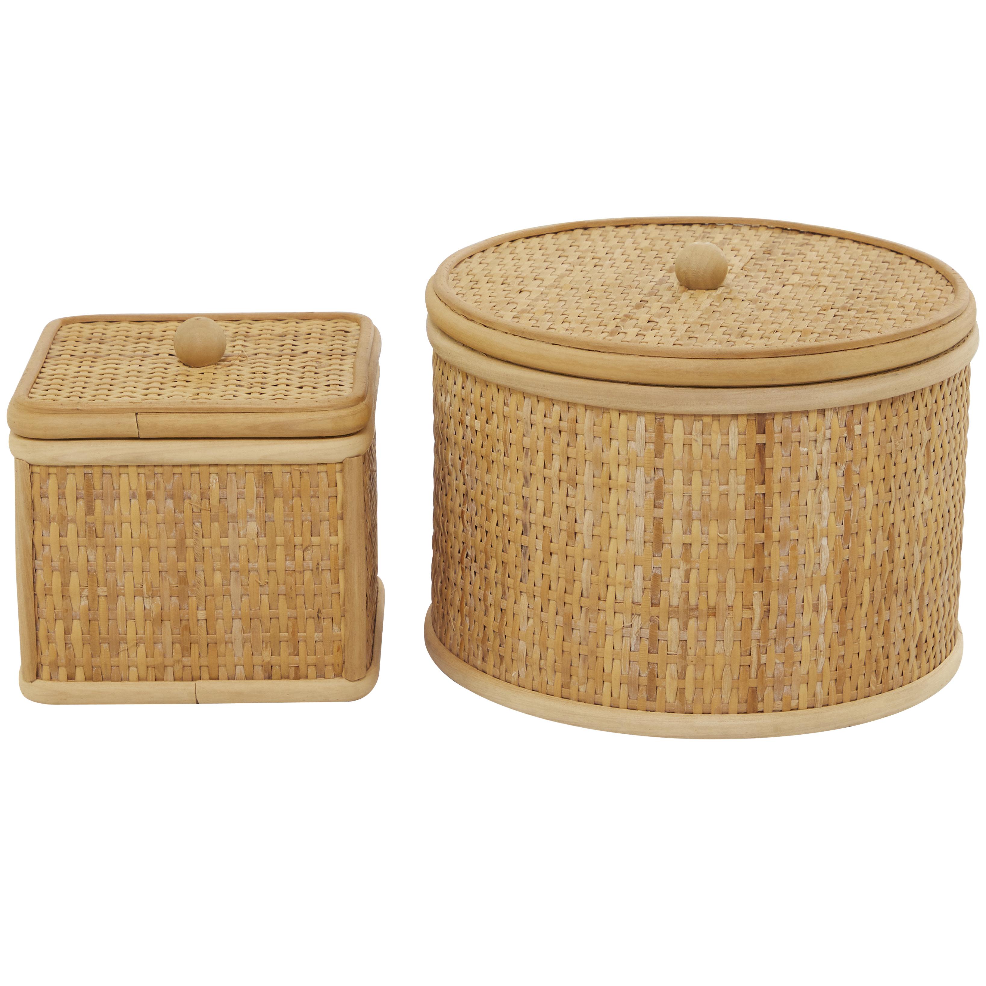 the novogratz brown rattan  storage decorative box, set of 2 6\", 5\"h(total pack of 3 sets )
