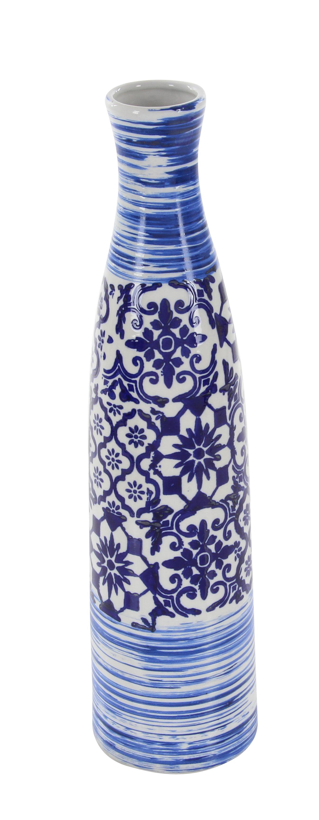 Blue Ceramic  Vase, 6" x 6" x 23"
