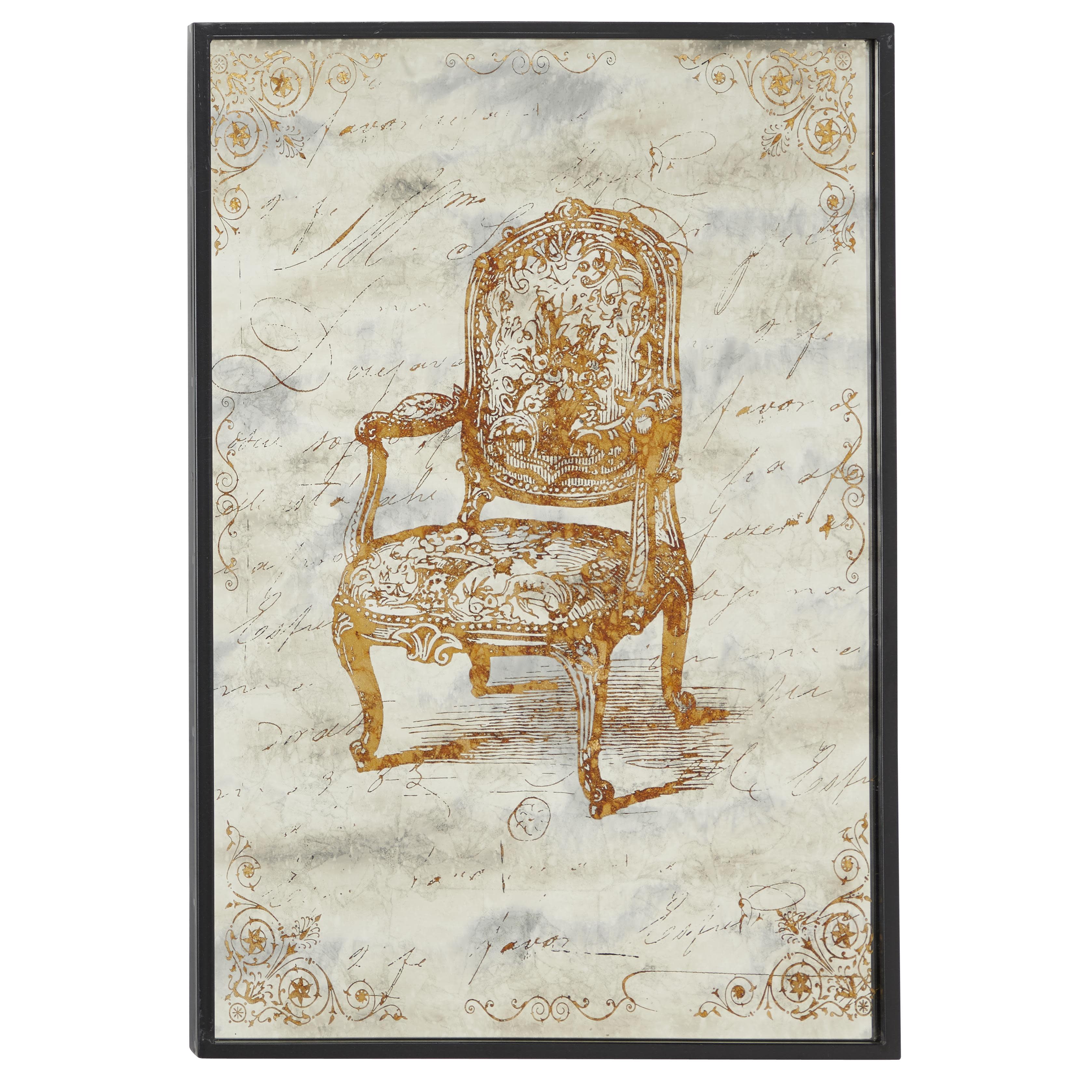 Gold Metal Abstract Chair Home Wall Decor with Black Frame, 16" x 1" x 24"