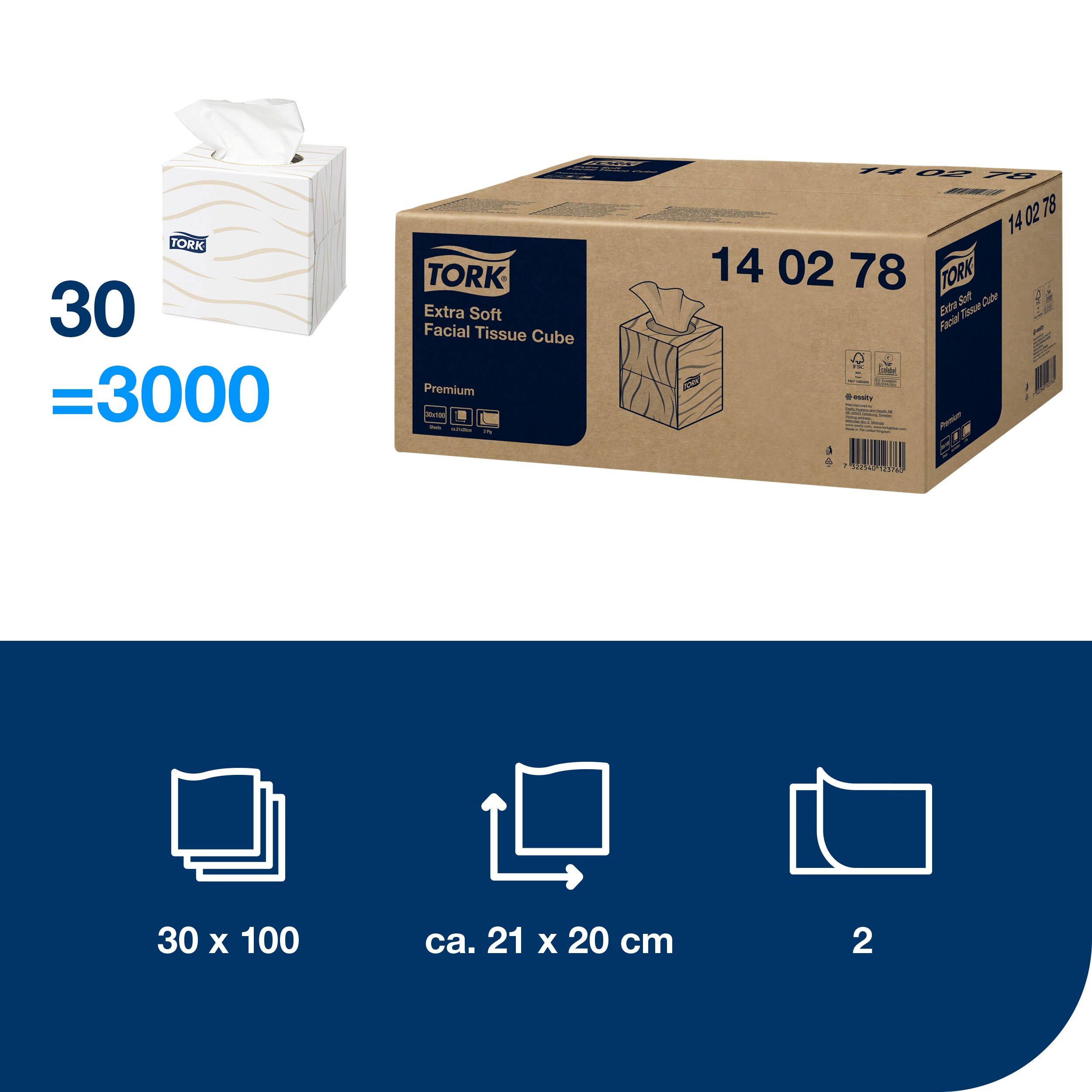 Ansigtsservietter Tork Extra soft 100ark/pak 30pak/kar