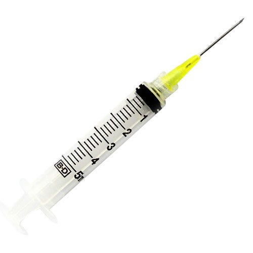 5 cc BD Luer-Lok™ Syringe w/21ga x 1" BD PrecisionGlide™ Needle, Regular Wall, Regular Bevel, Sterile - 100/Box