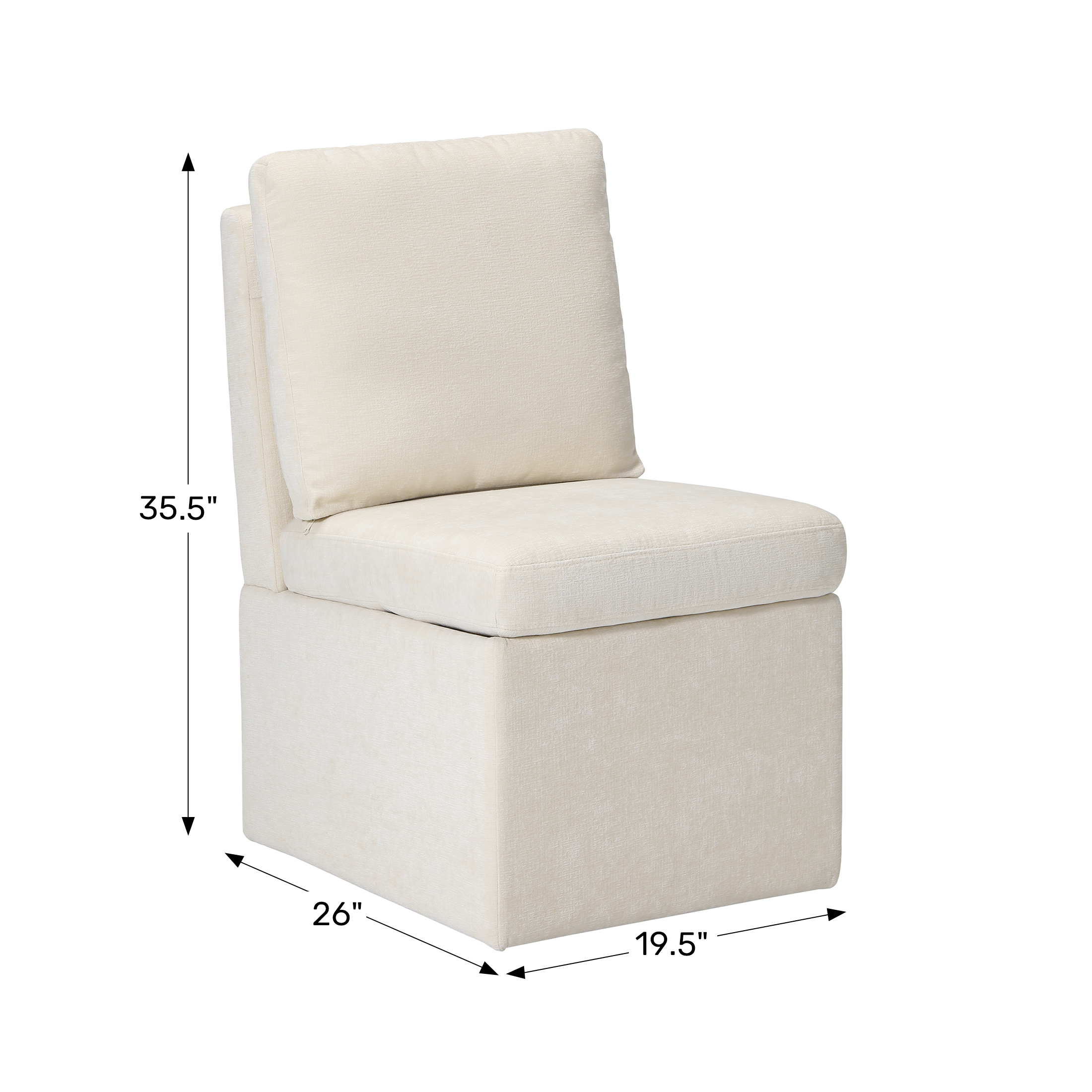 Modern Upholstered Chenille Armless Dining Chairs With Casters (Set of 4)COS Spec Image