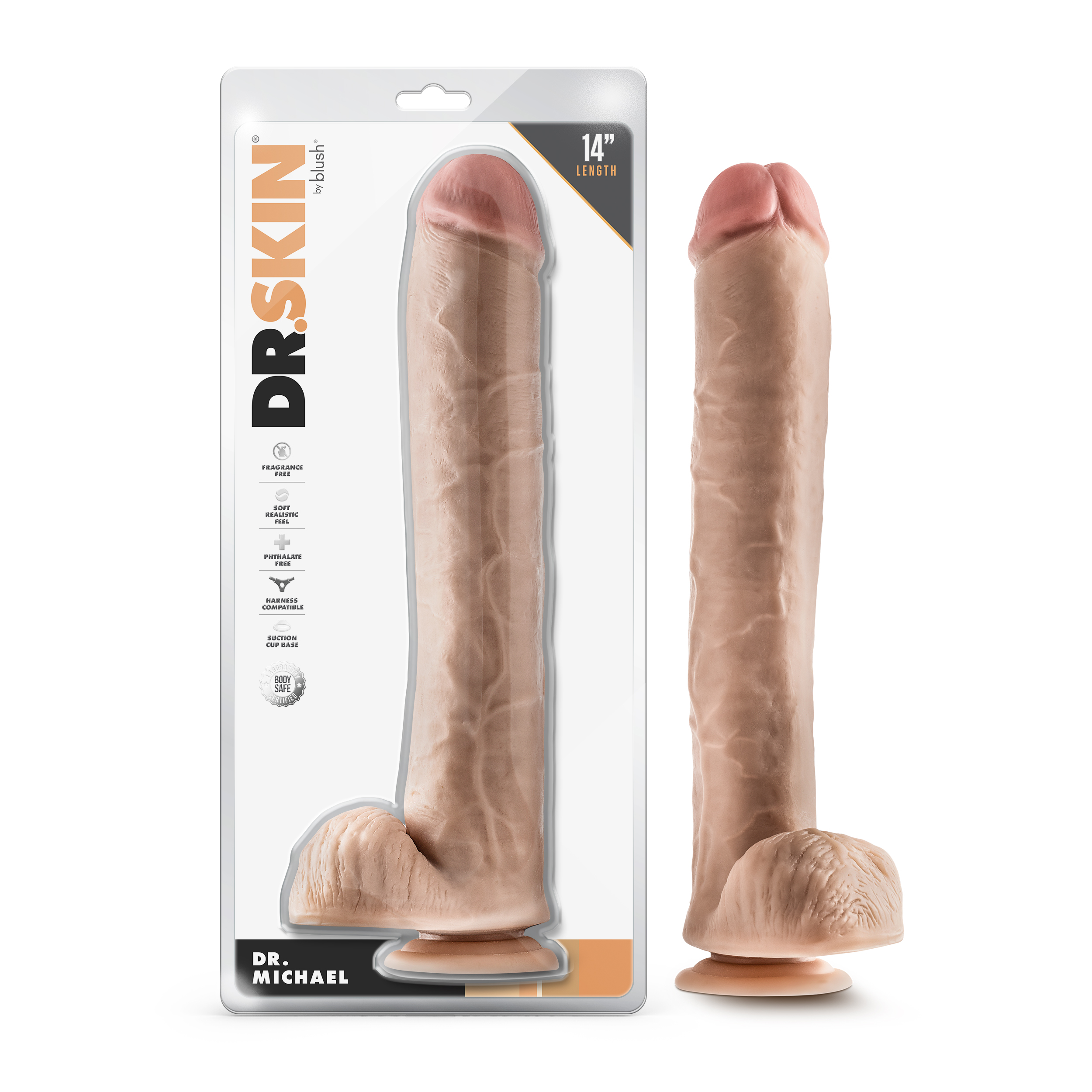 Blush Dr. Skin Dr. Michael 14 Inch Long Dildo with Suction Cup & Balls Beige