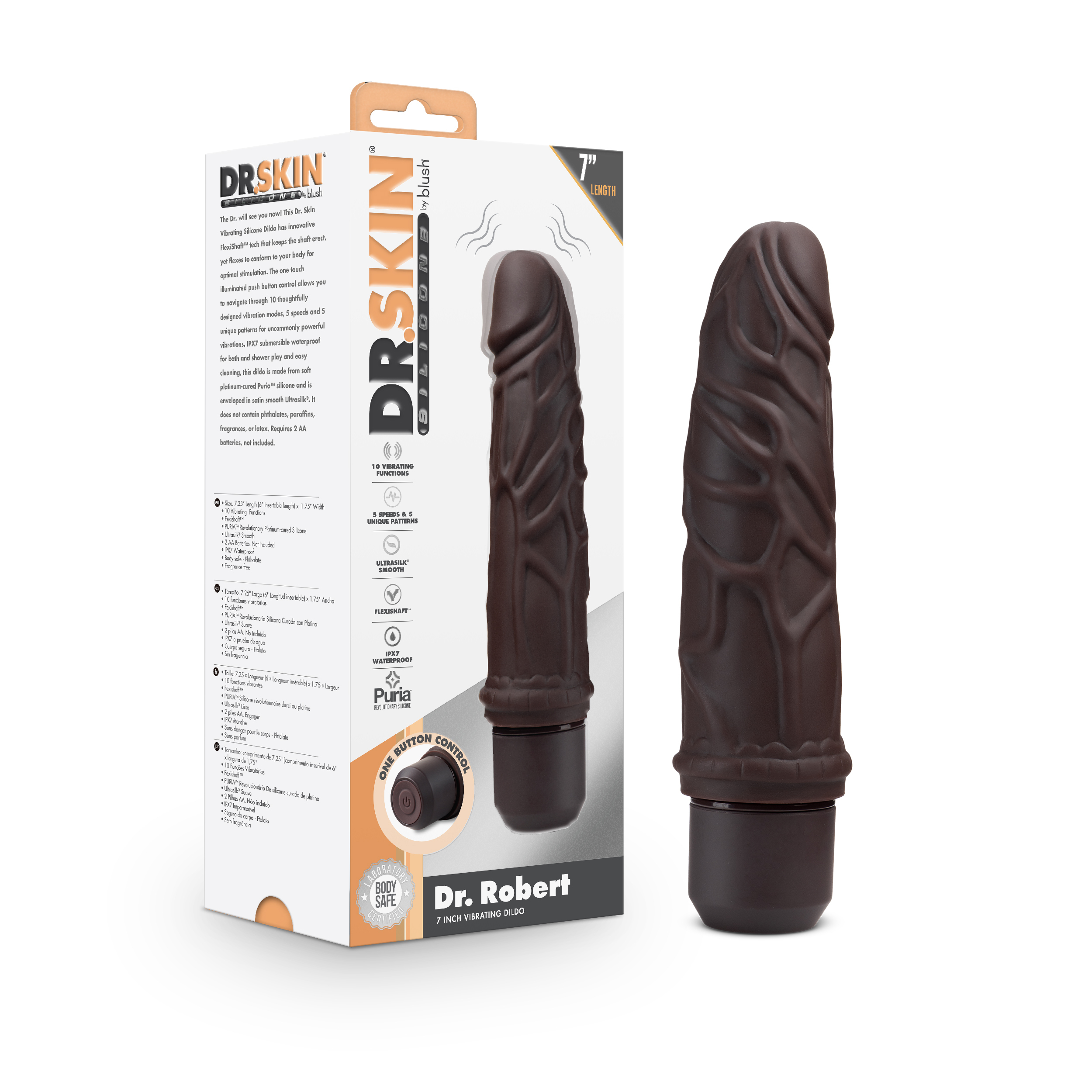 Blush Dr. Skin Silicone Dr. Robert Brown 7.25-Inch Long Vibrating Dildo