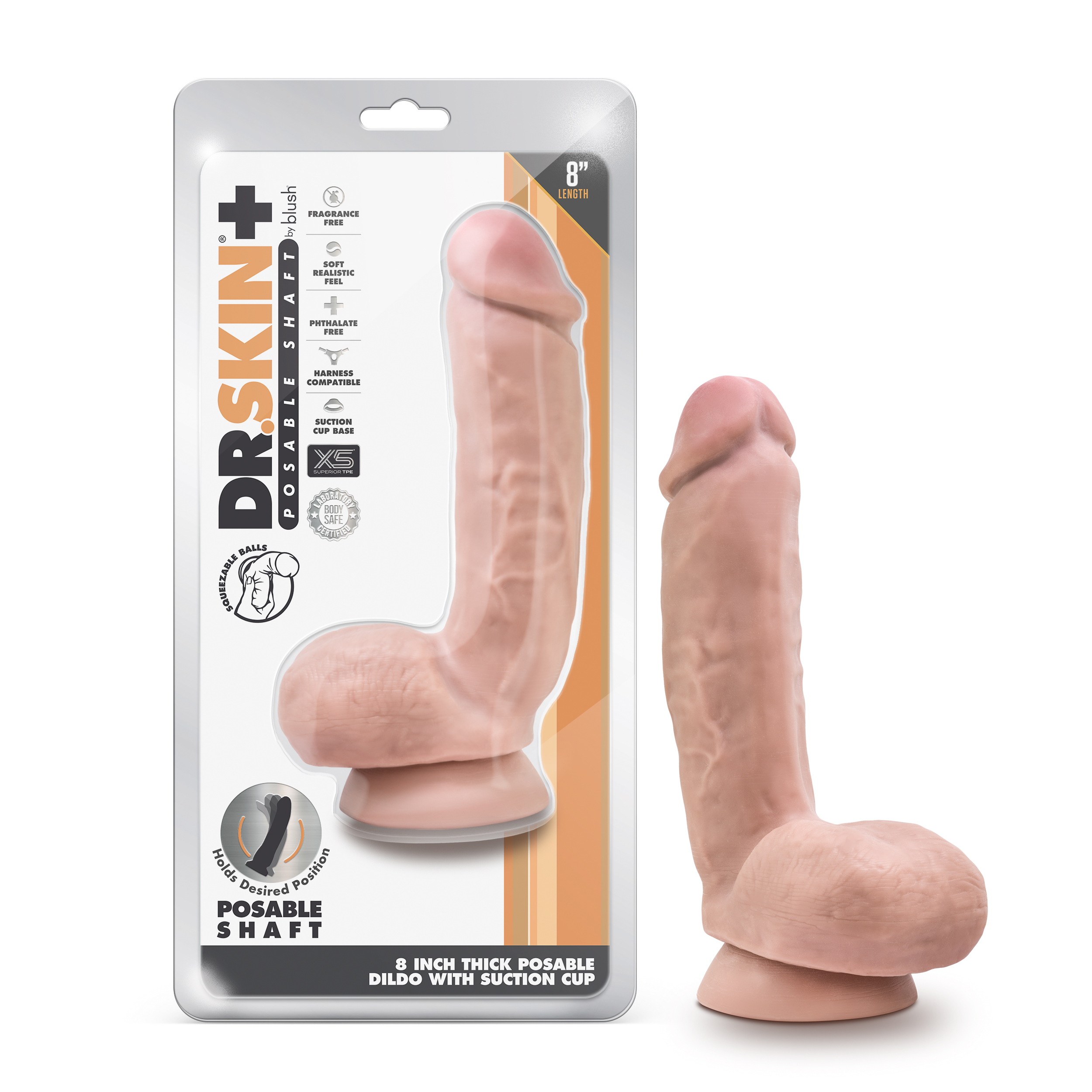 Blush Dr. Skin Plus Realistic Vanilla 8.5-Inch Long Dildo With Balls & Suction Cup Base