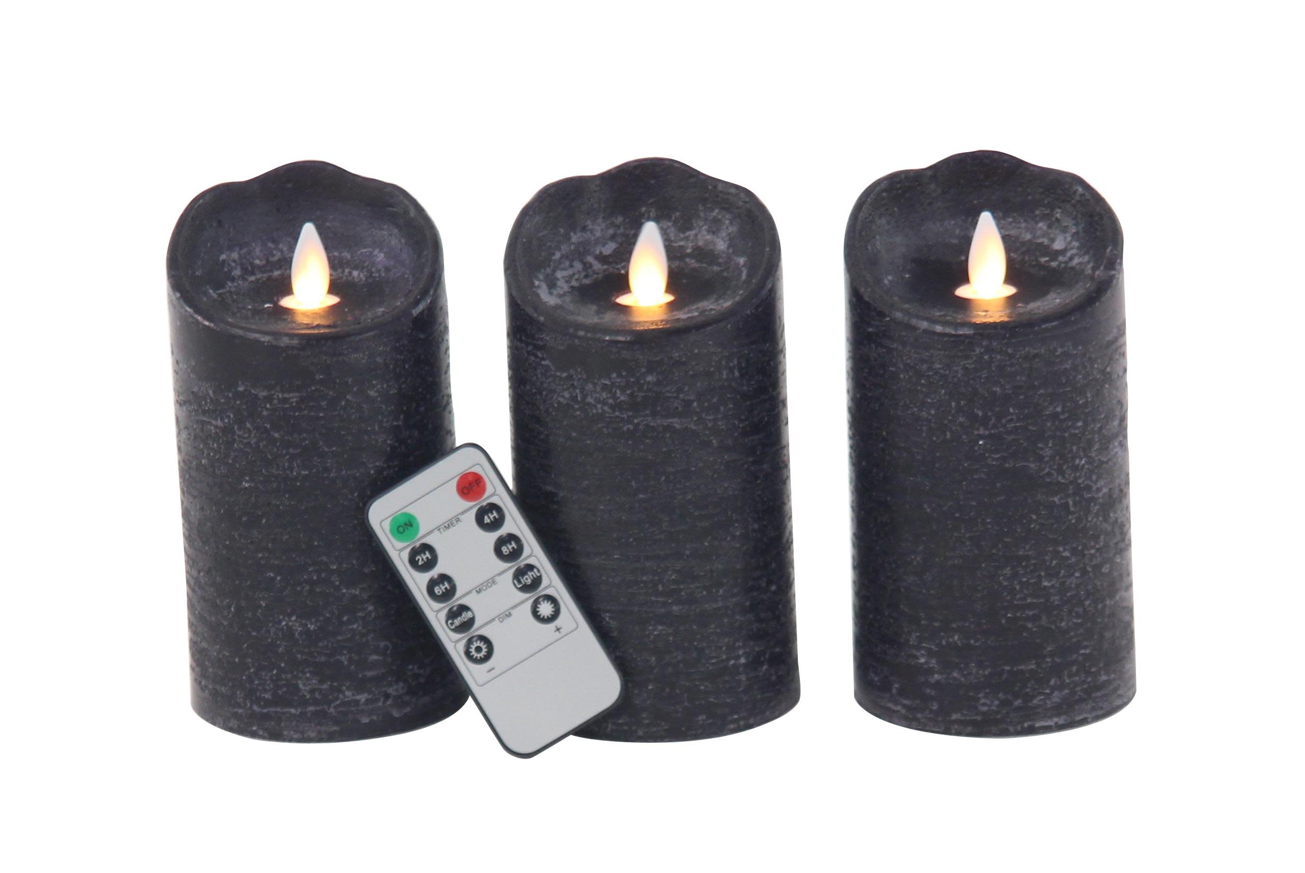 Black Wax  Indoor Outdoor Flameless Candle with Remote Control, Set of 3 3"W, 6"H
