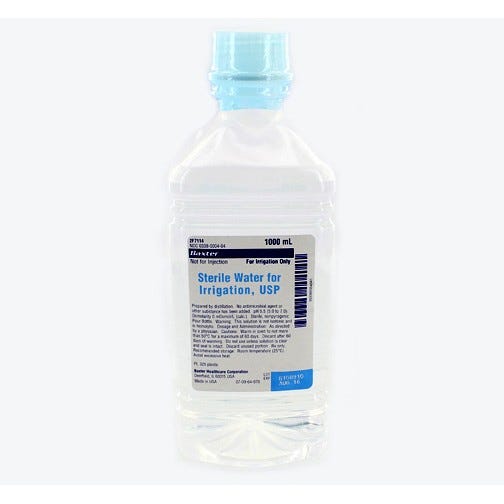 Water Sterile 1000ml Plastic Pour Bottle- 12/Case