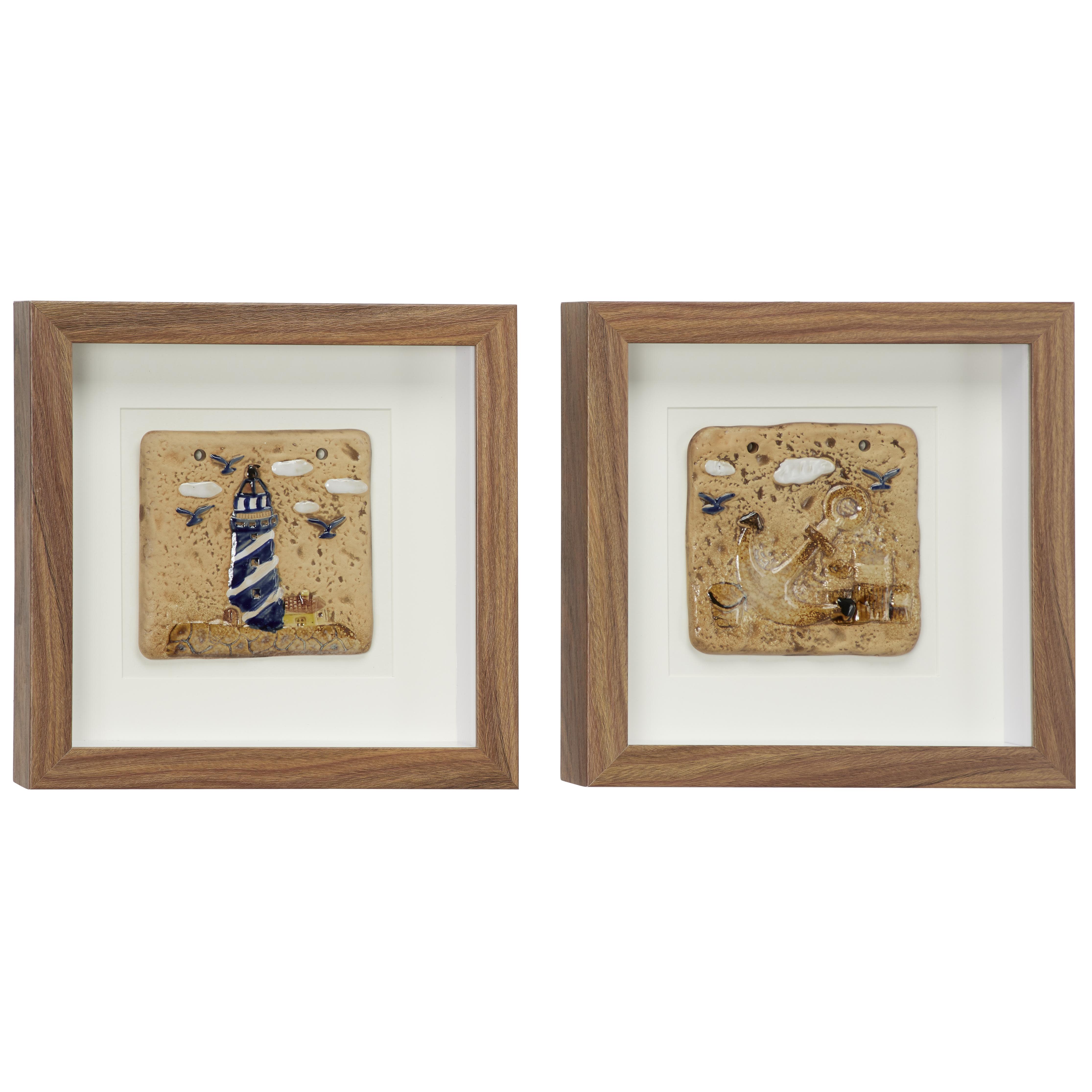 (Bidding on 2 sets, total 4 pictures, see pictures) Brown Wooden Light House Handmade Shadow Box, Set of 2 12\"W, 12\"H