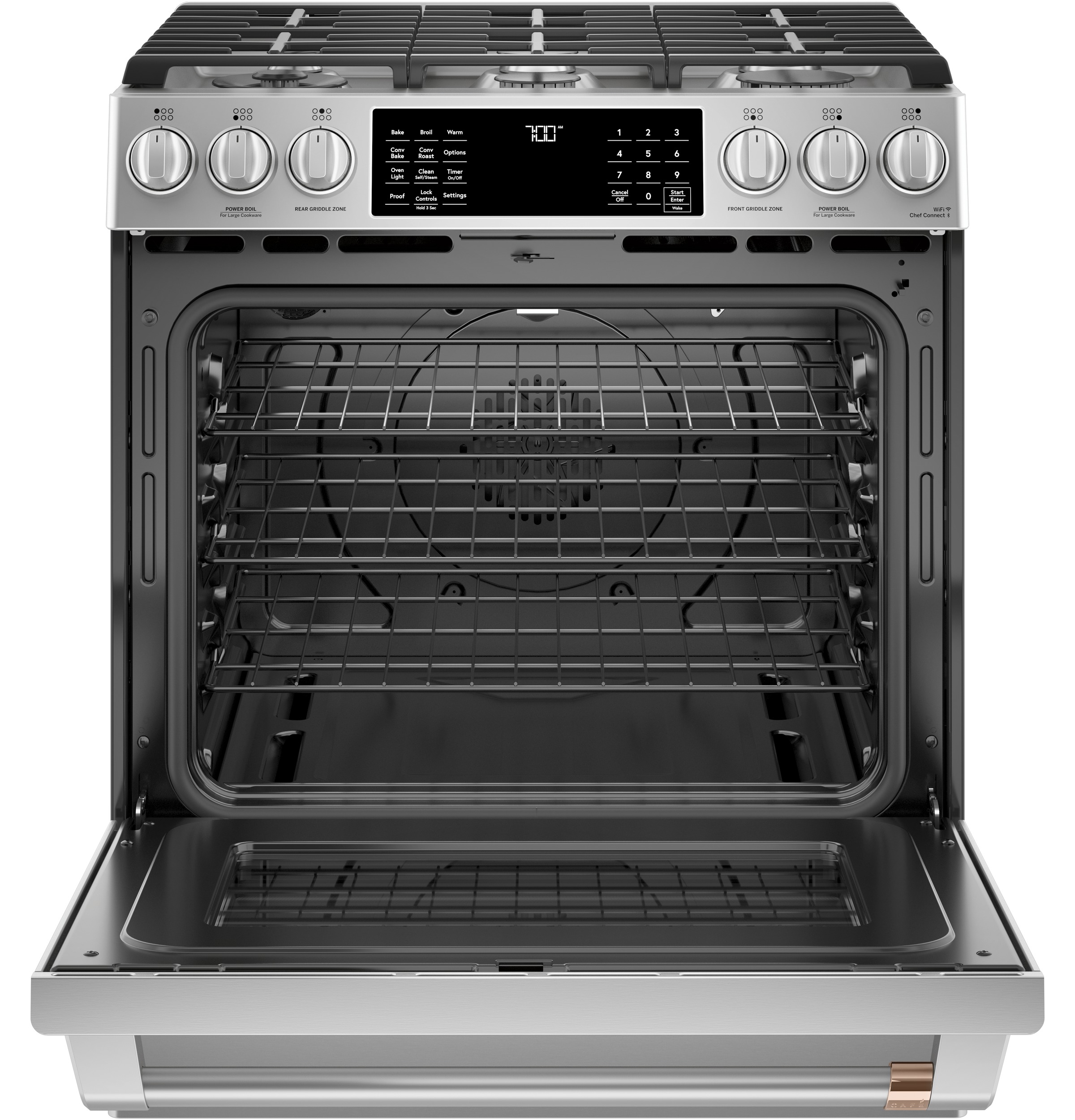30" S/I — Gas RG — 6 Burners — Slf Cln w/ Stm Cln Opt — Cast Iron Griddle — Sgl Oven w/ Storage Drwr — True European Conv — ADA Compliant — Connectable via built-in WiFi view 2