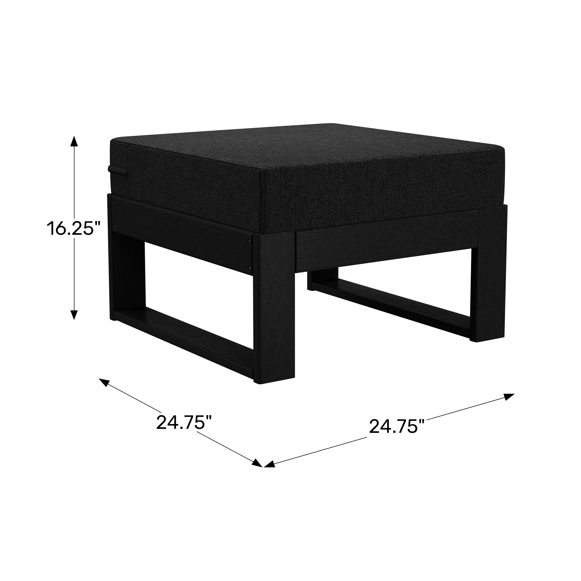 Outdoor HDPE Patio Ottoman with Waterproof Olefin CushionsWWT Spec Image