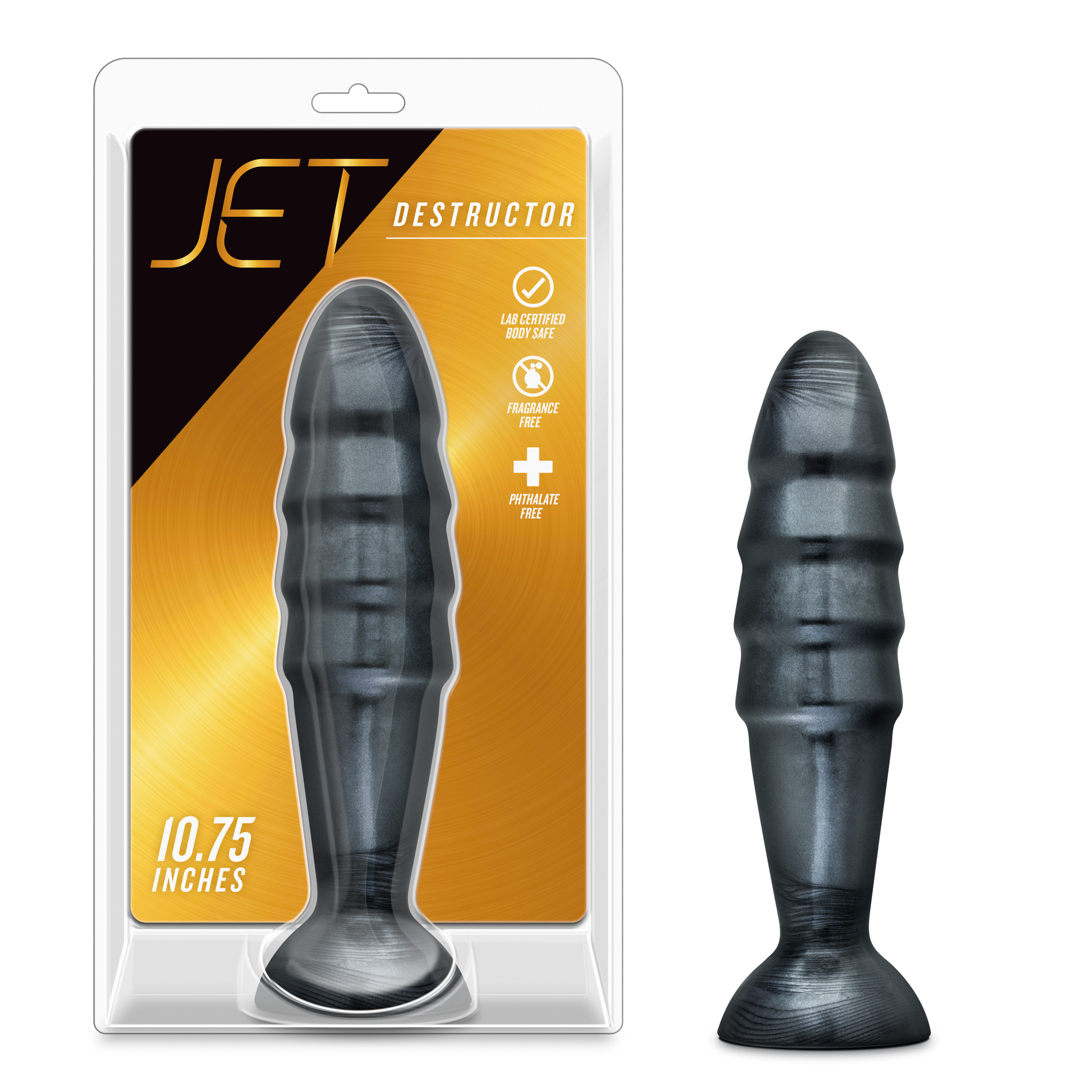 Blush Jet Destructor Carbon Metallic Black 10.75-Inch Anal Plug With Suction Cup Base