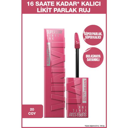 maybelline new york super stay vinyl ink uzun süre kalıcı likit parlak ruj 20 coy